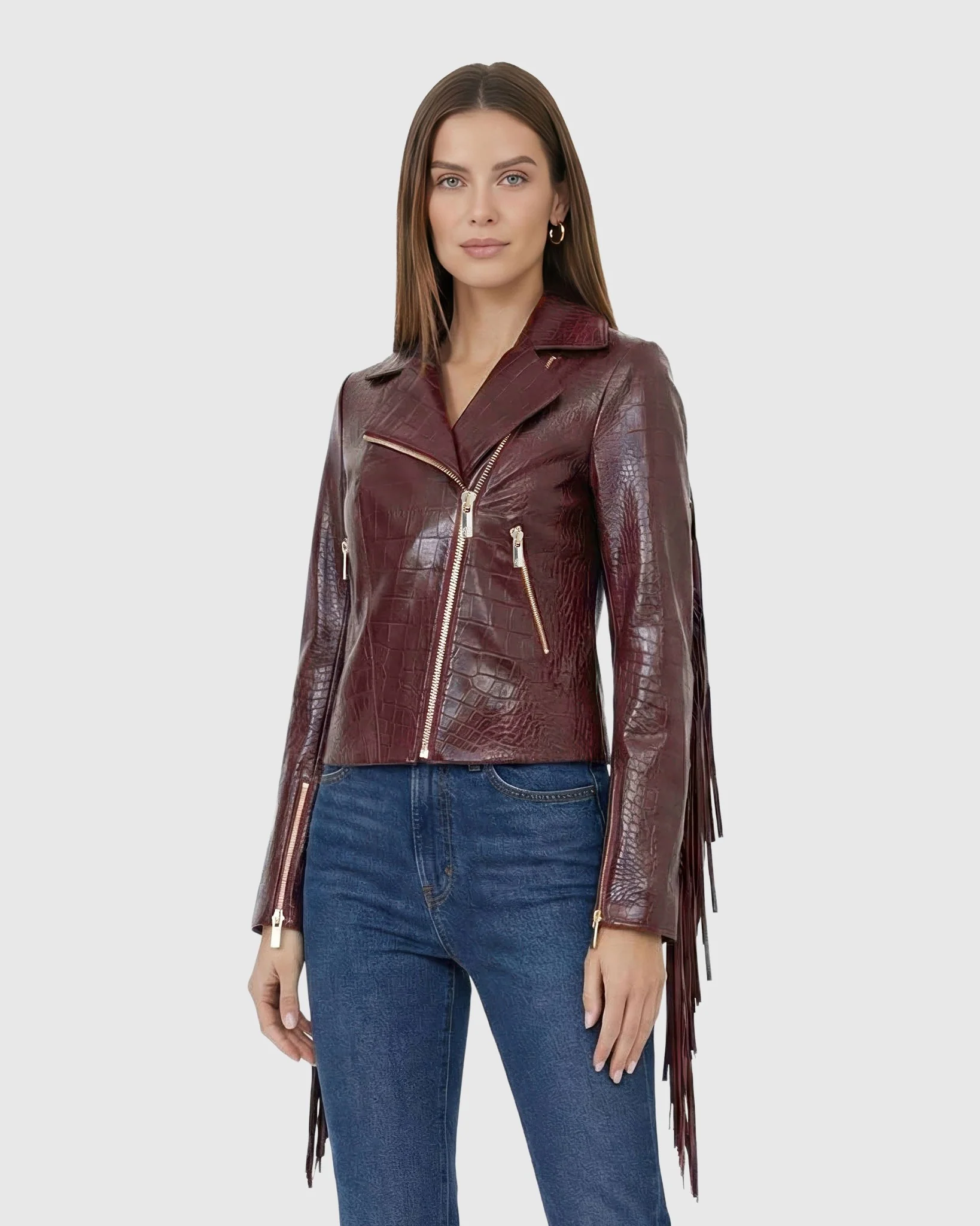 SELECT NAPPA LEATHER CROCO EMBOSSED JACKET WITH FRINGES - Image 10