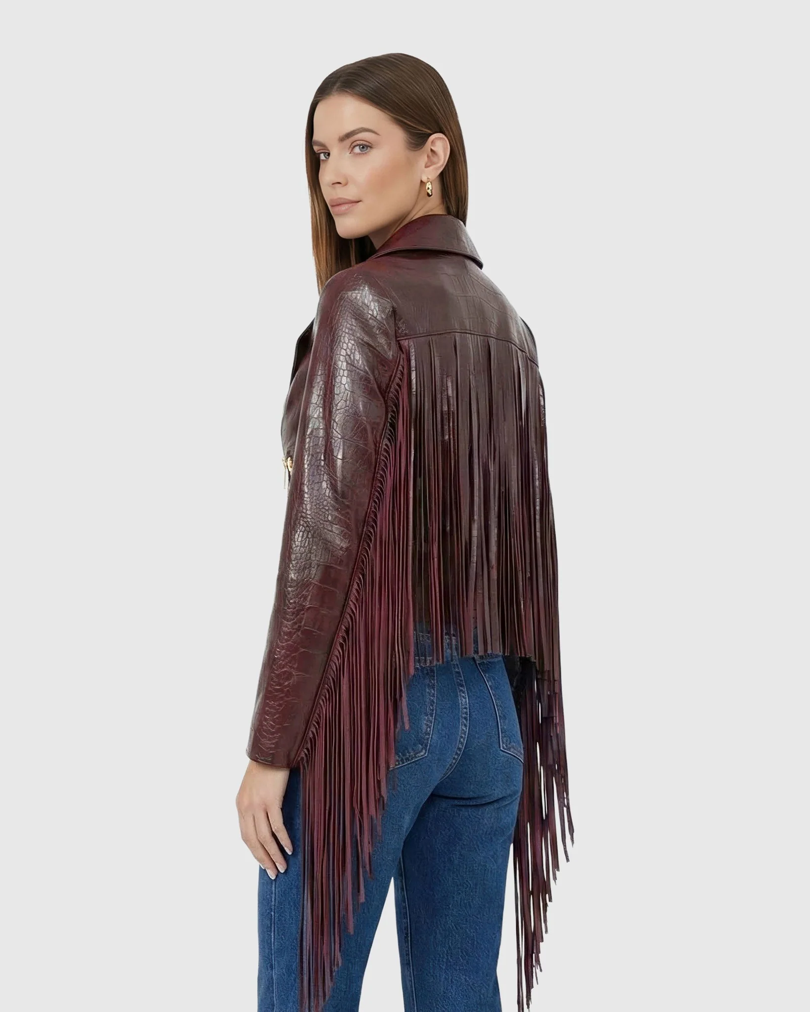 SELECT NAPPA LEATHER CROCO EMBOSSED JACKET WITH FRINGES - Image 11