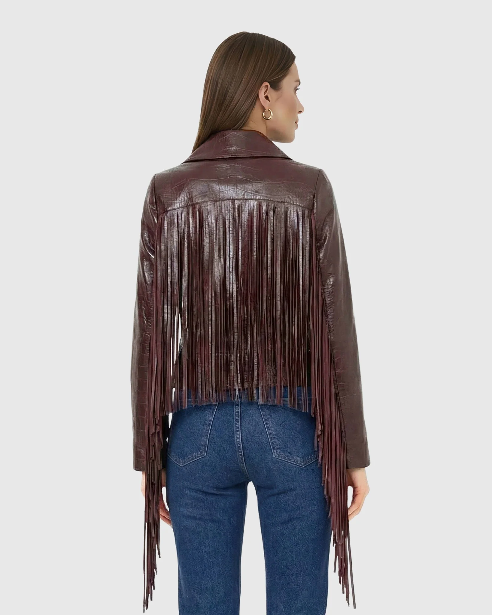 SELECT NAPPA LEATHER CROCO EMBOSSED JACKET WITH FRINGES - Image 12