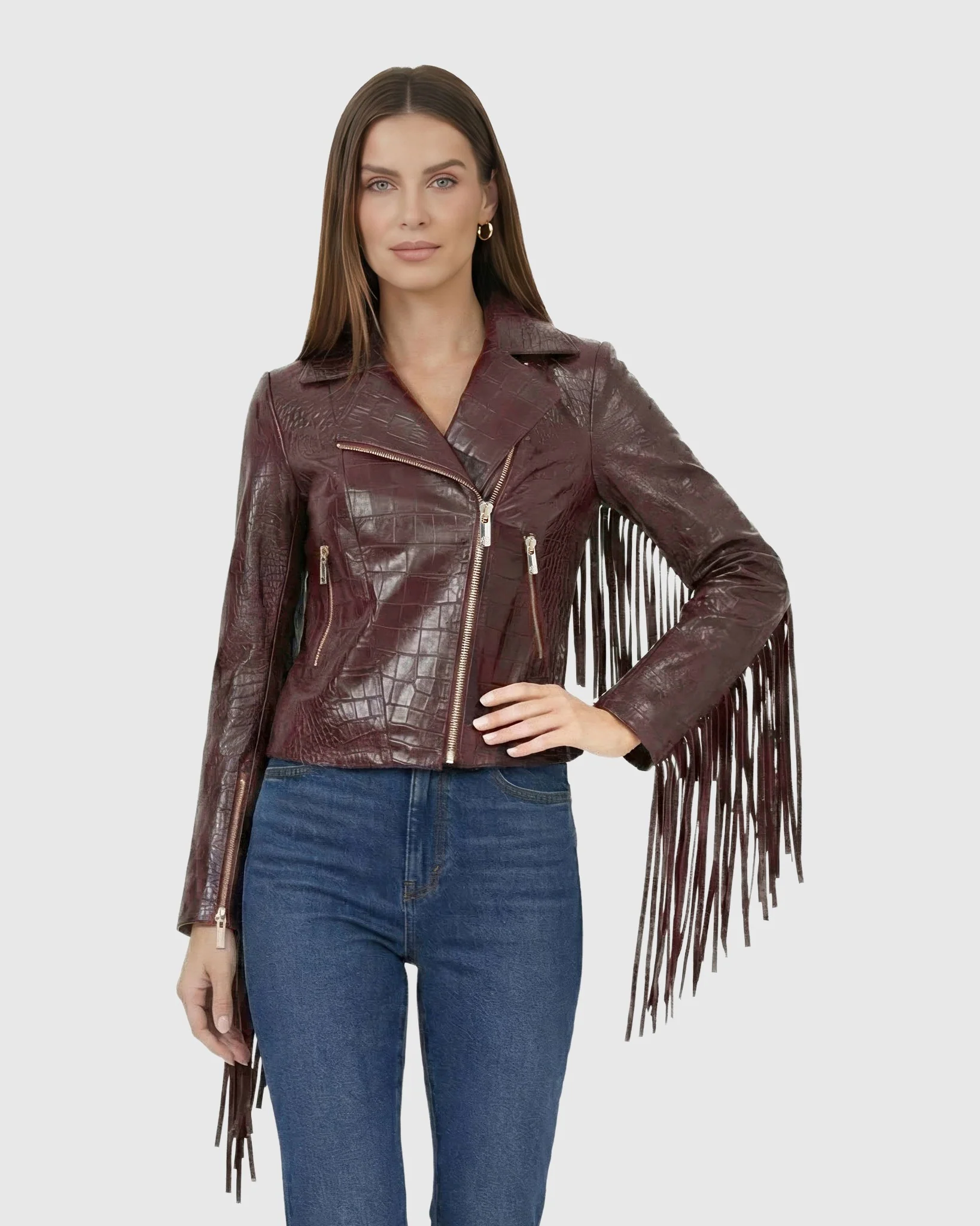 SELECT NAPPA LEATHER CROCO EMBOSSED JACKET WITH FRINGES - Image 13