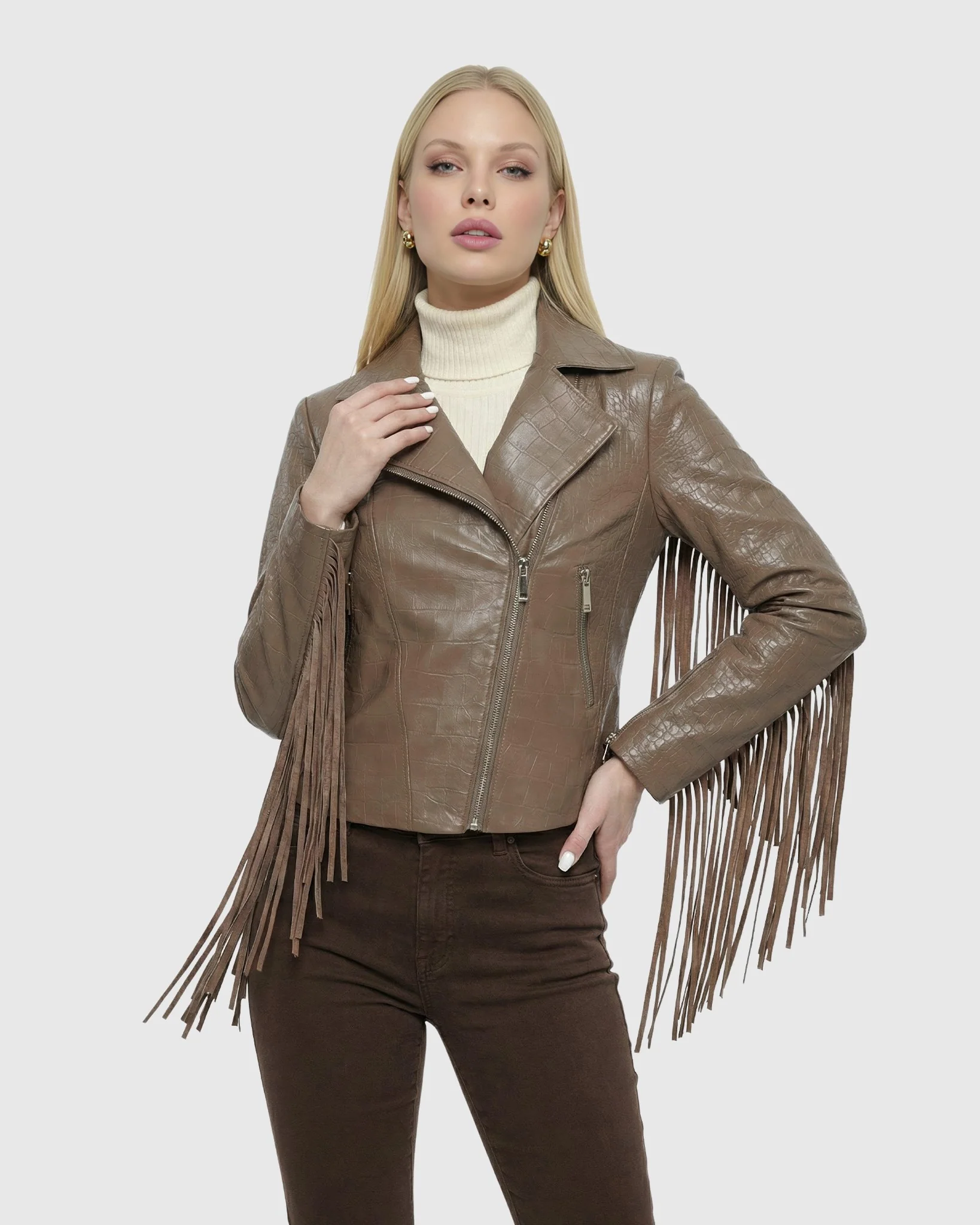SELECT NAPPA LEATHER CROCO EMBOSSED JACKET WITH FRINGES - Image 15