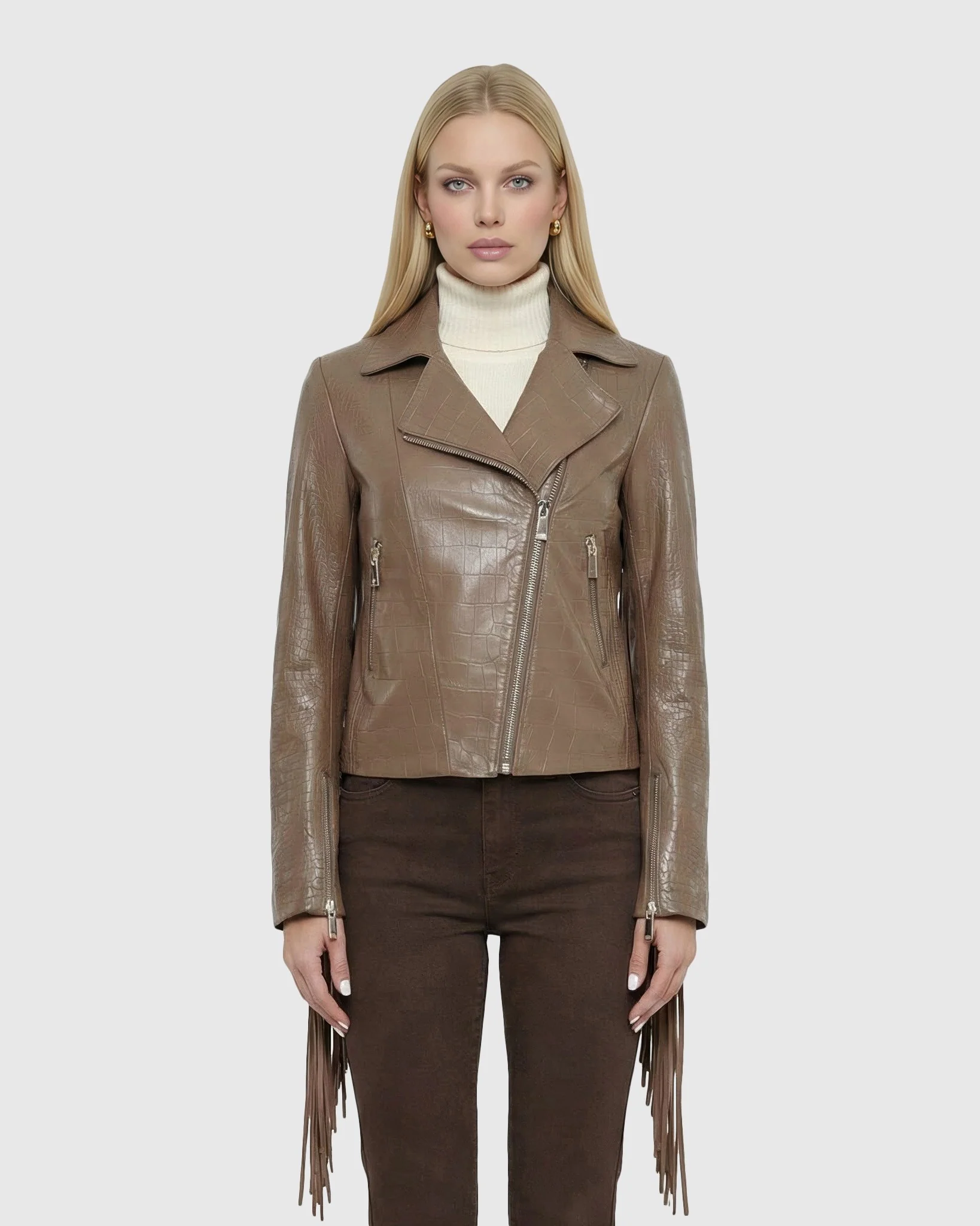 SELECT NAPPA LEATHER CROCO EMBOSSED JACKET WITH FRINGES - Image 16