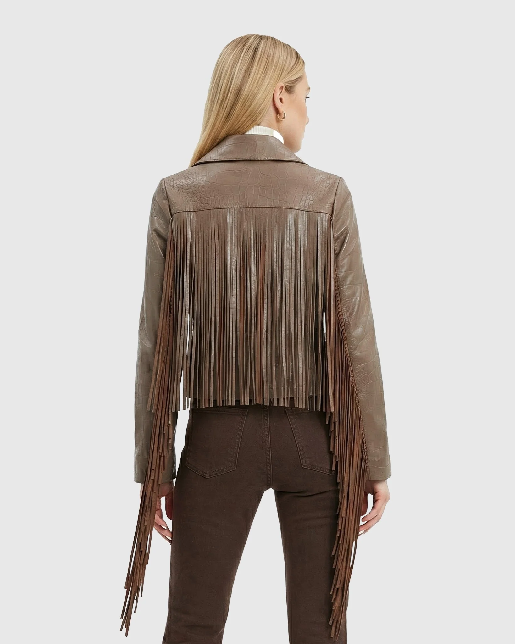 SELECT NAPPA LEATHER CROCO EMBOSSED JACKET WITH FRINGES - Image 18