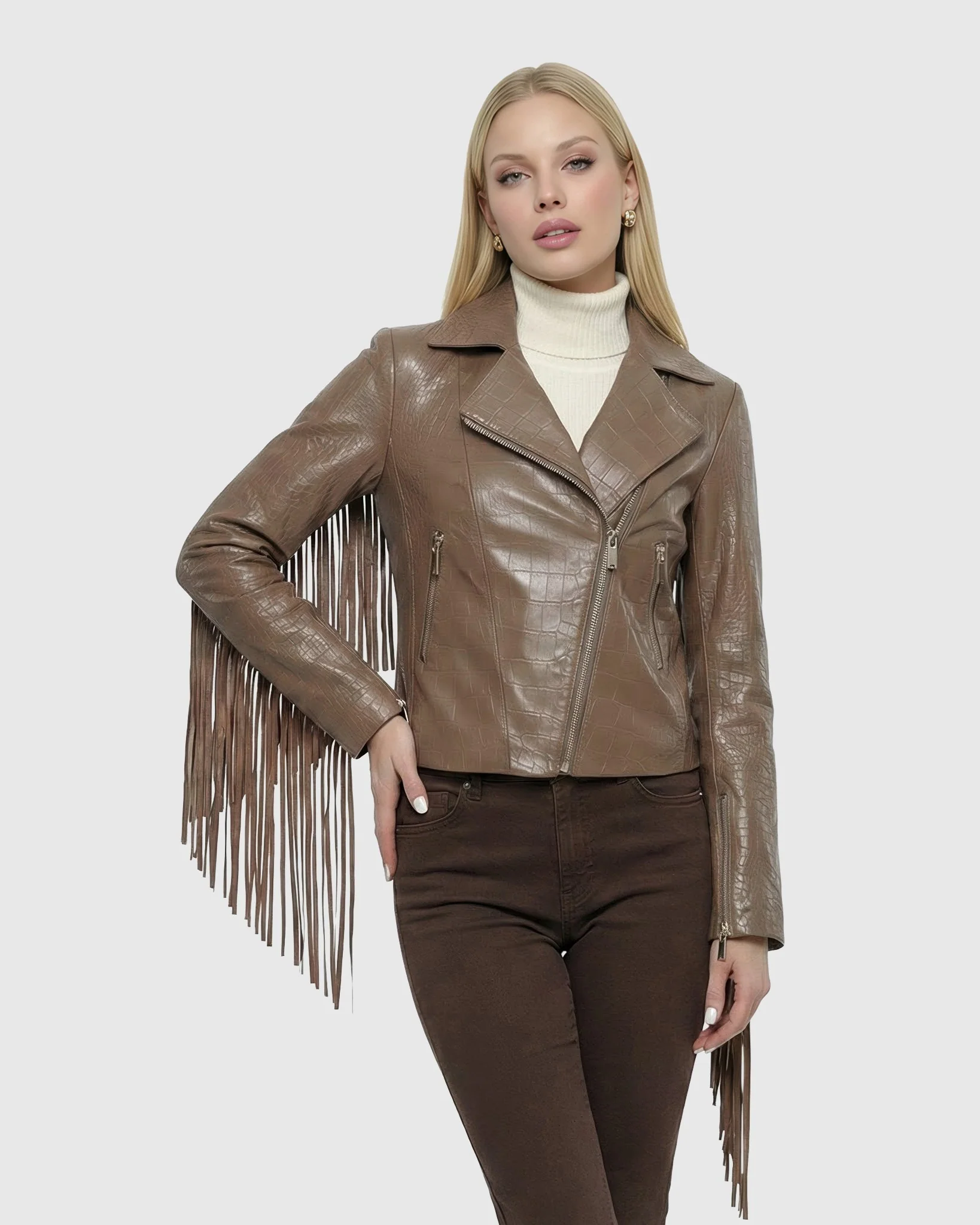 SELECT NAPPA LEATHER CROCO EMBOSSED JACKET WITH FRINGES - Image 19