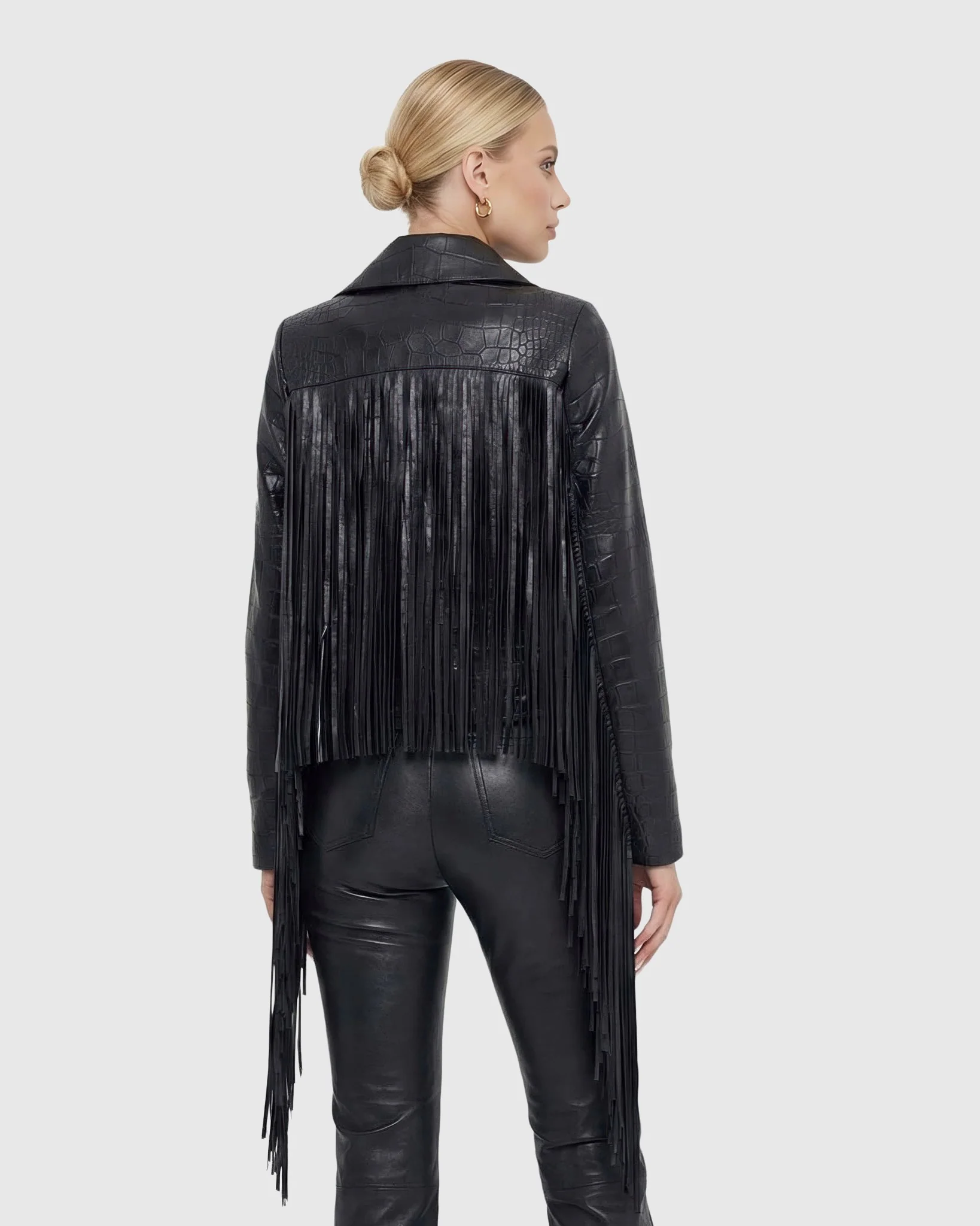 SELECT NAPPA LEATHER CROCO EMBOSSED JACKET WITH FRINGES - Image 5