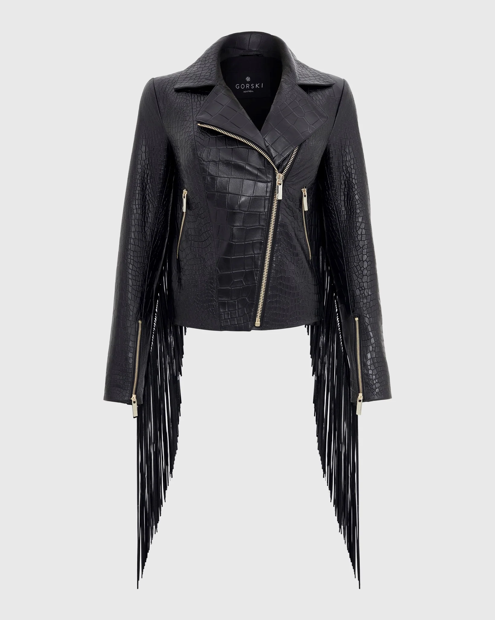 SELECT NAPPA LEATHER CROCO EMBOSSED JACKET WITH FRINGES - Image 7