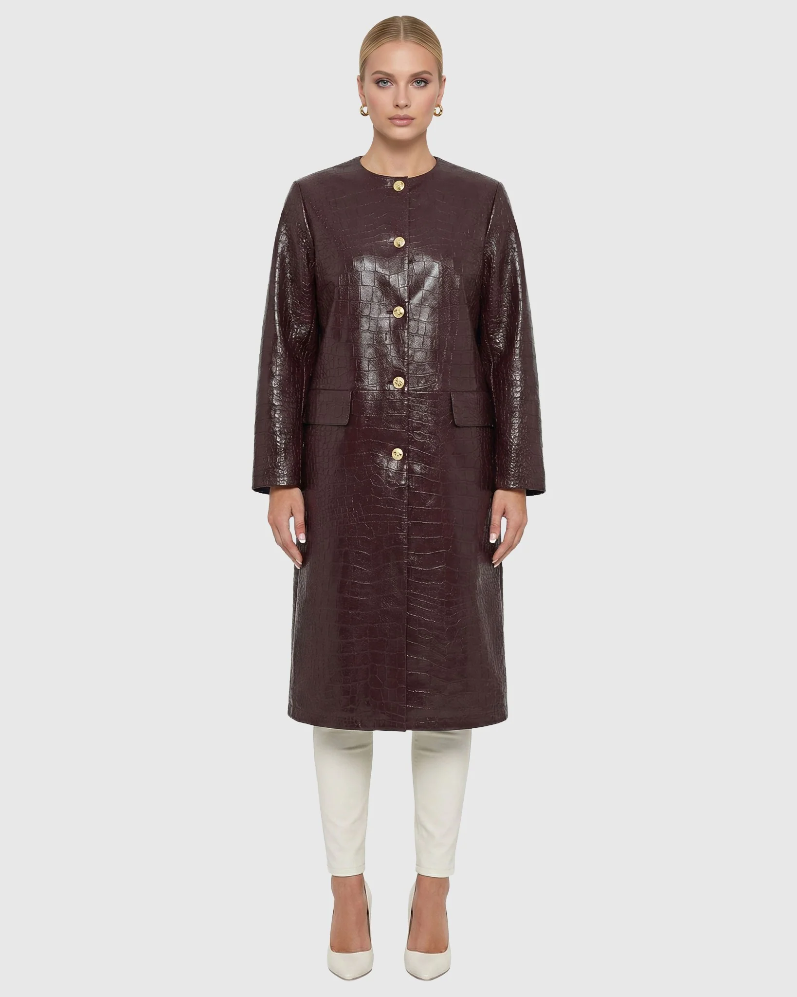 Select Nappa Leather Croco Embossed Short Coat