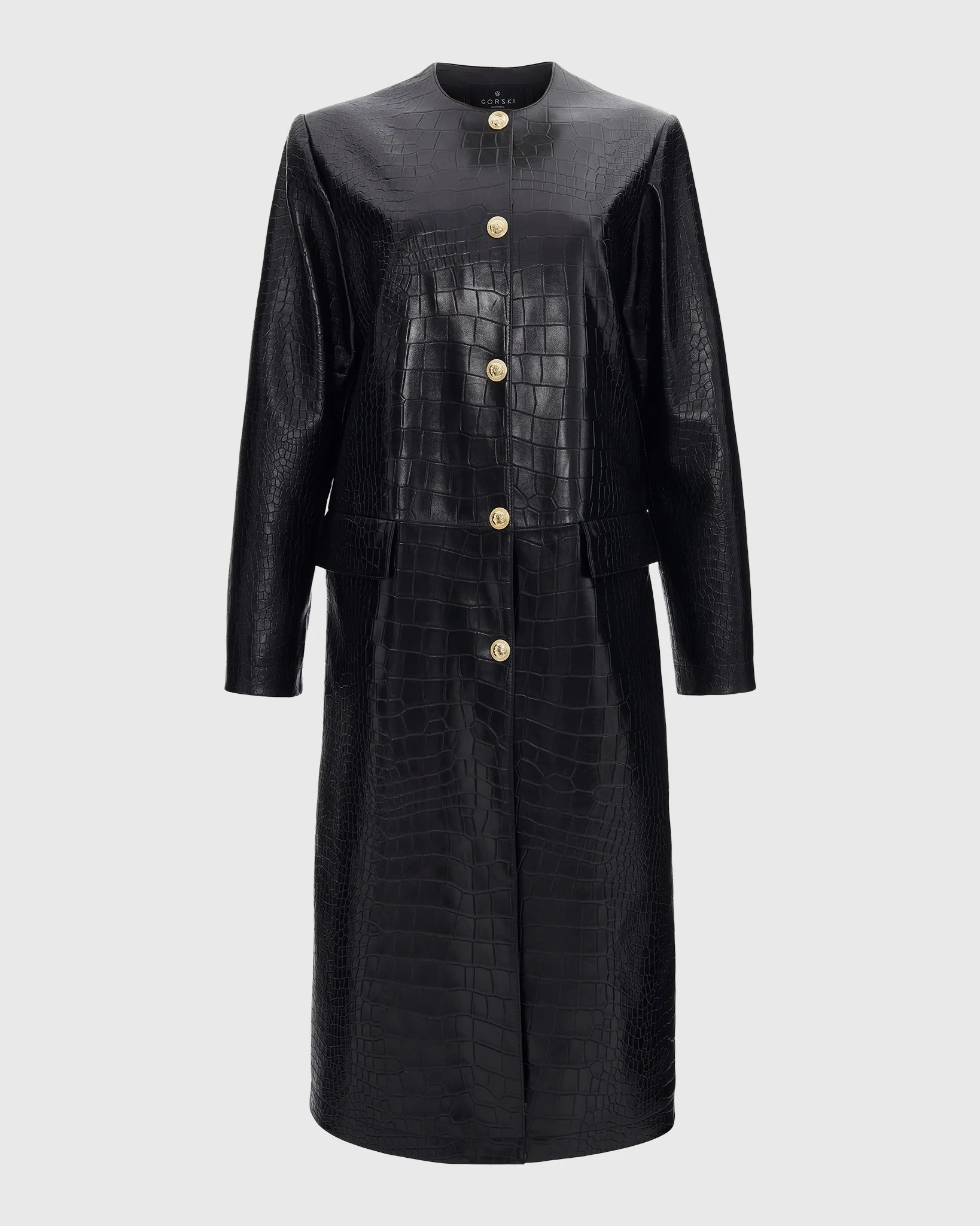 Select Nappa Leather Croco Embossed Short Coat - Image 10