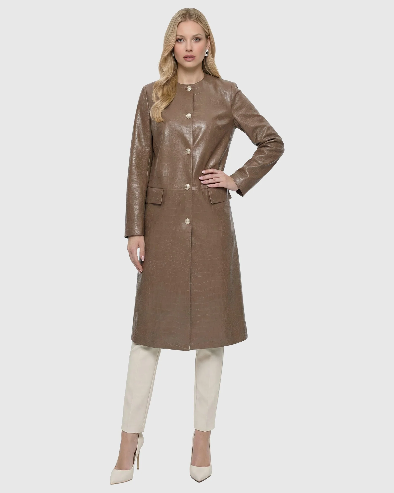 Select Nappa Leather Croco Embossed Short Coat - Image 15