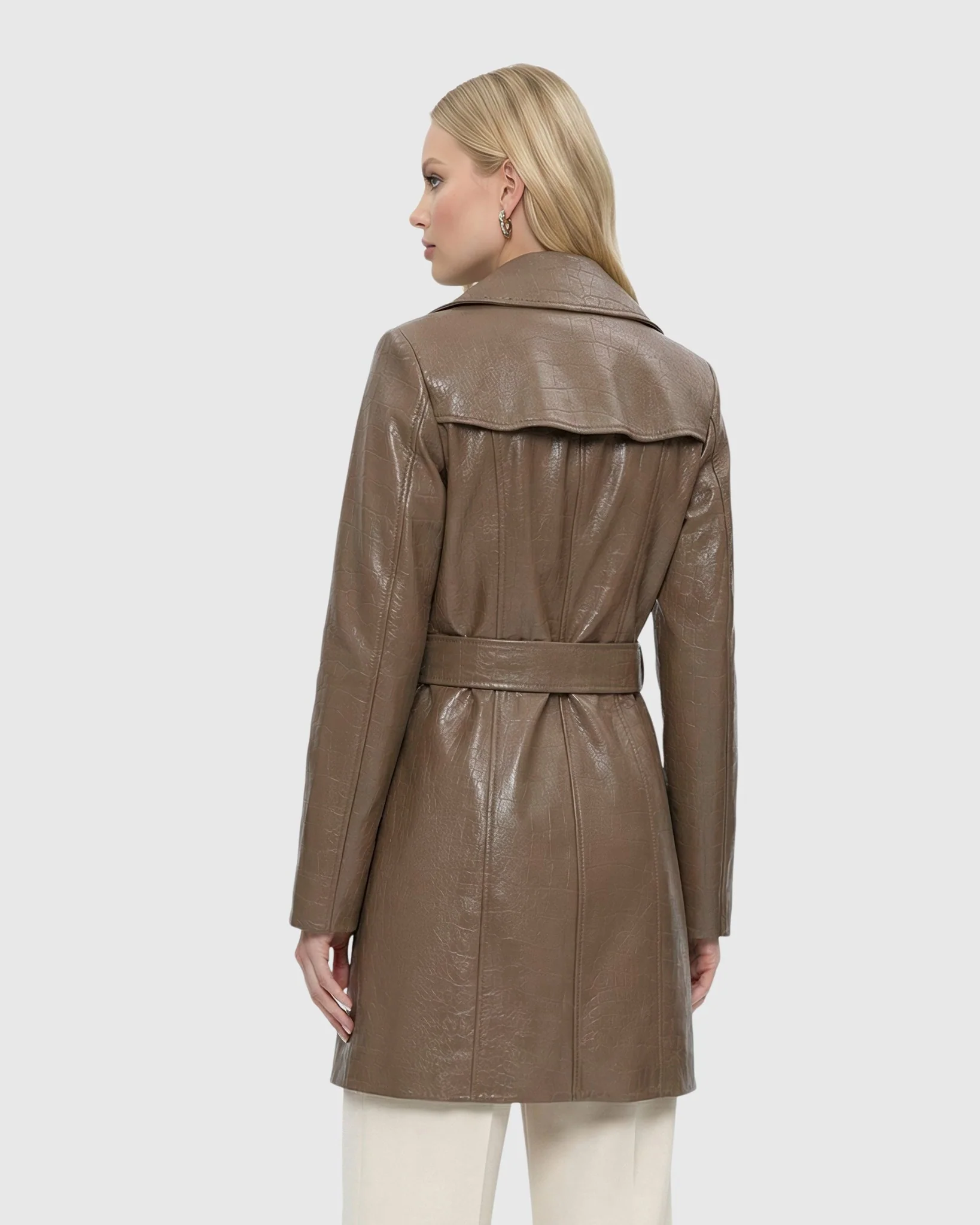 SELECT NAPPA LEATHER CROCO EMBOSSED TRENCH COAT, BELT - Image 10