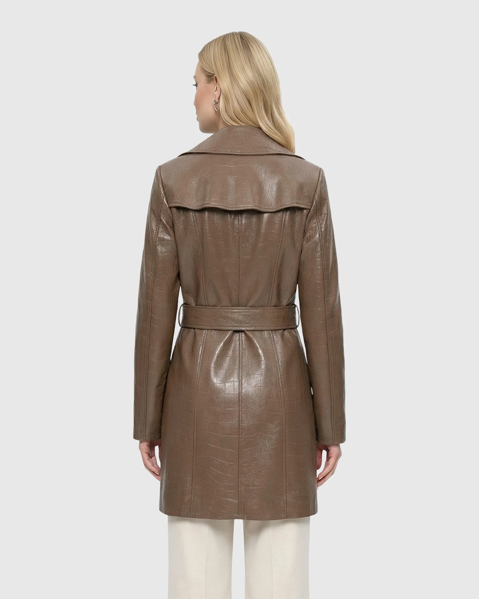 SELECT NAPPA LEATHER CROCO EMBOSSED TRENCH COAT, BELT - Image 11