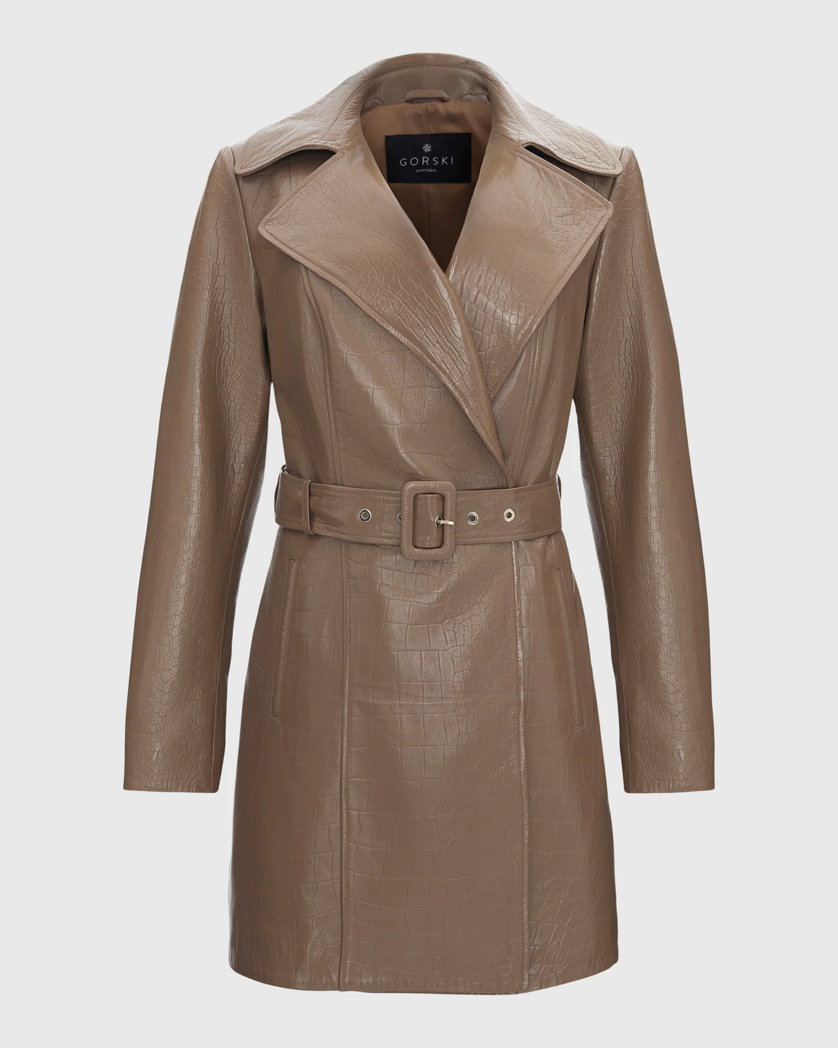 SELECT NAPPA LEATHER CROCO EMBOSSED TRENCH COAT, BELT - Image 13