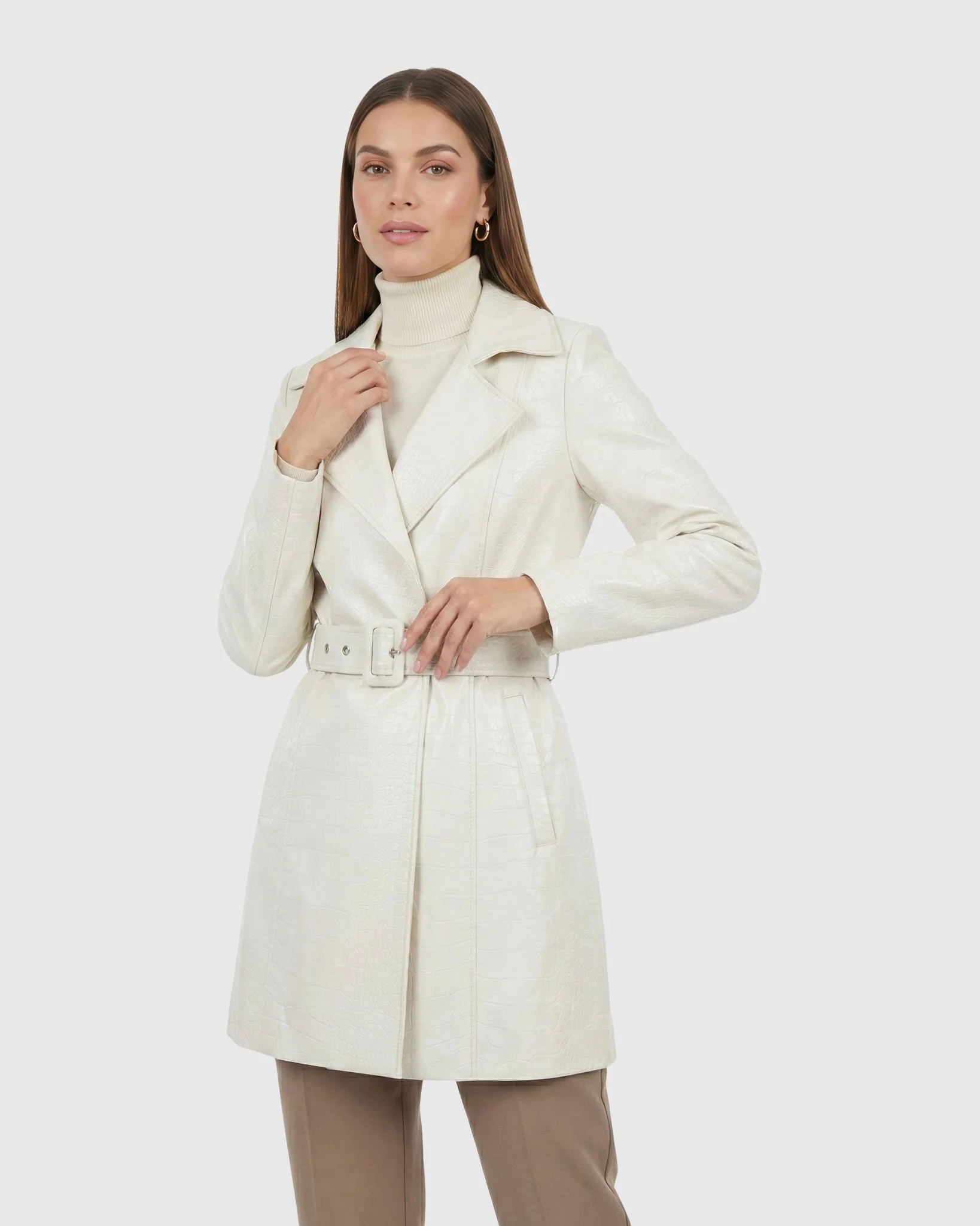 SELECT NAPPA LEATHER CROCO EMBOSSED TRENCH COAT, BELT - Image 14