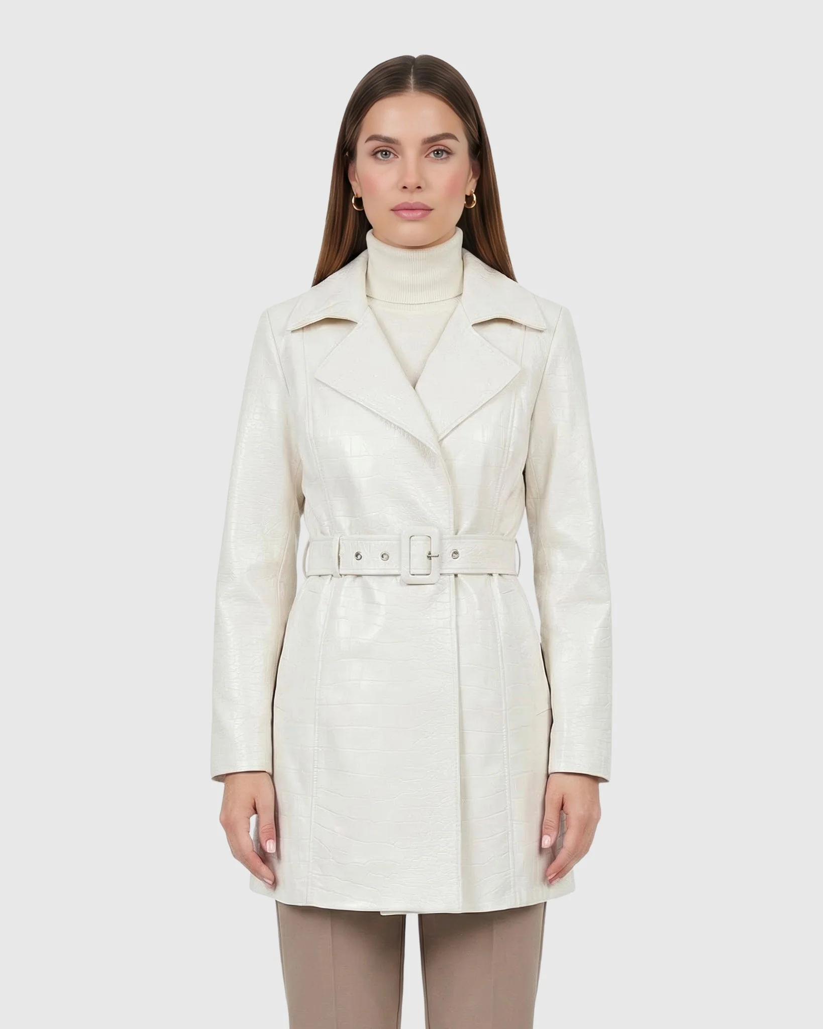 SELECT NAPPA LEATHER CROCO EMBOSSED TRENCH COAT, BELT - Image 15