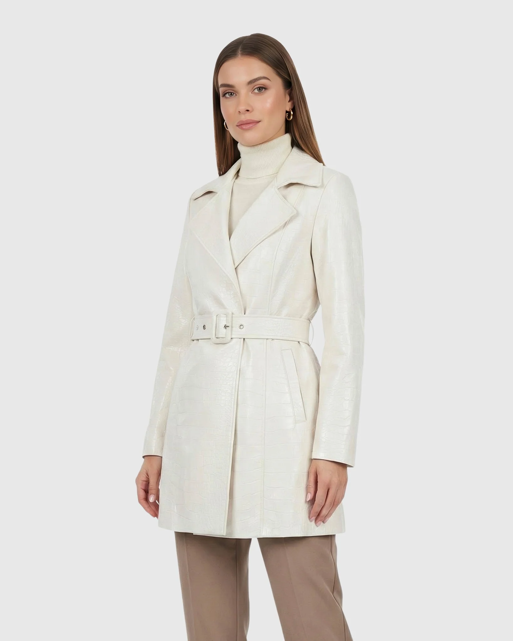 SELECT NAPPA LEATHER CROCO EMBOSSED TRENCH COAT, BELT - Image 16