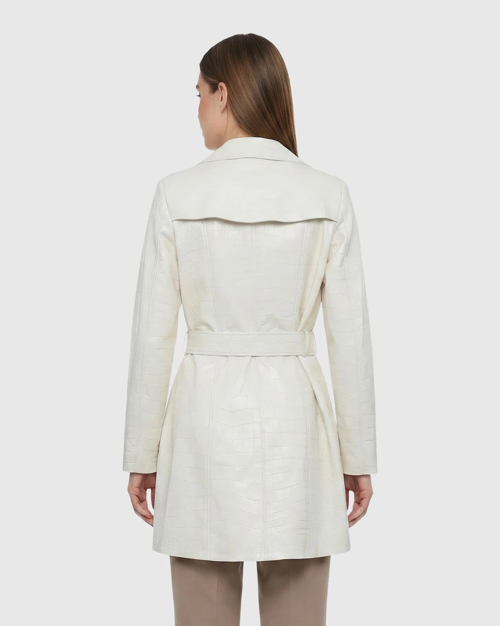SELECT NAPPA LEATHER CROCO EMBOSSED TRENCH COAT, BELT - Image 17