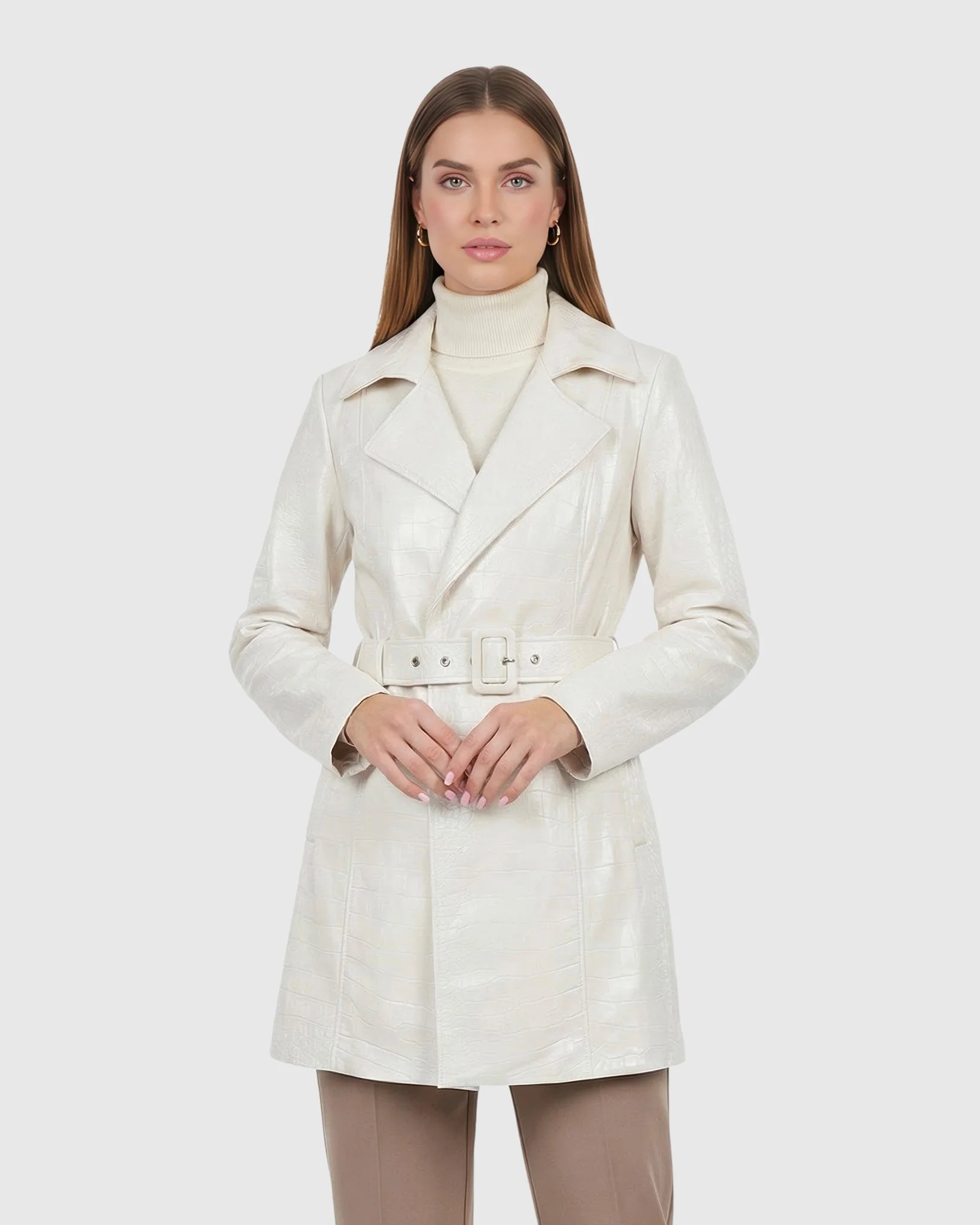 SELECT NAPPA LEATHER CROCO EMBOSSED TRENCH COAT, BELT - Image 18