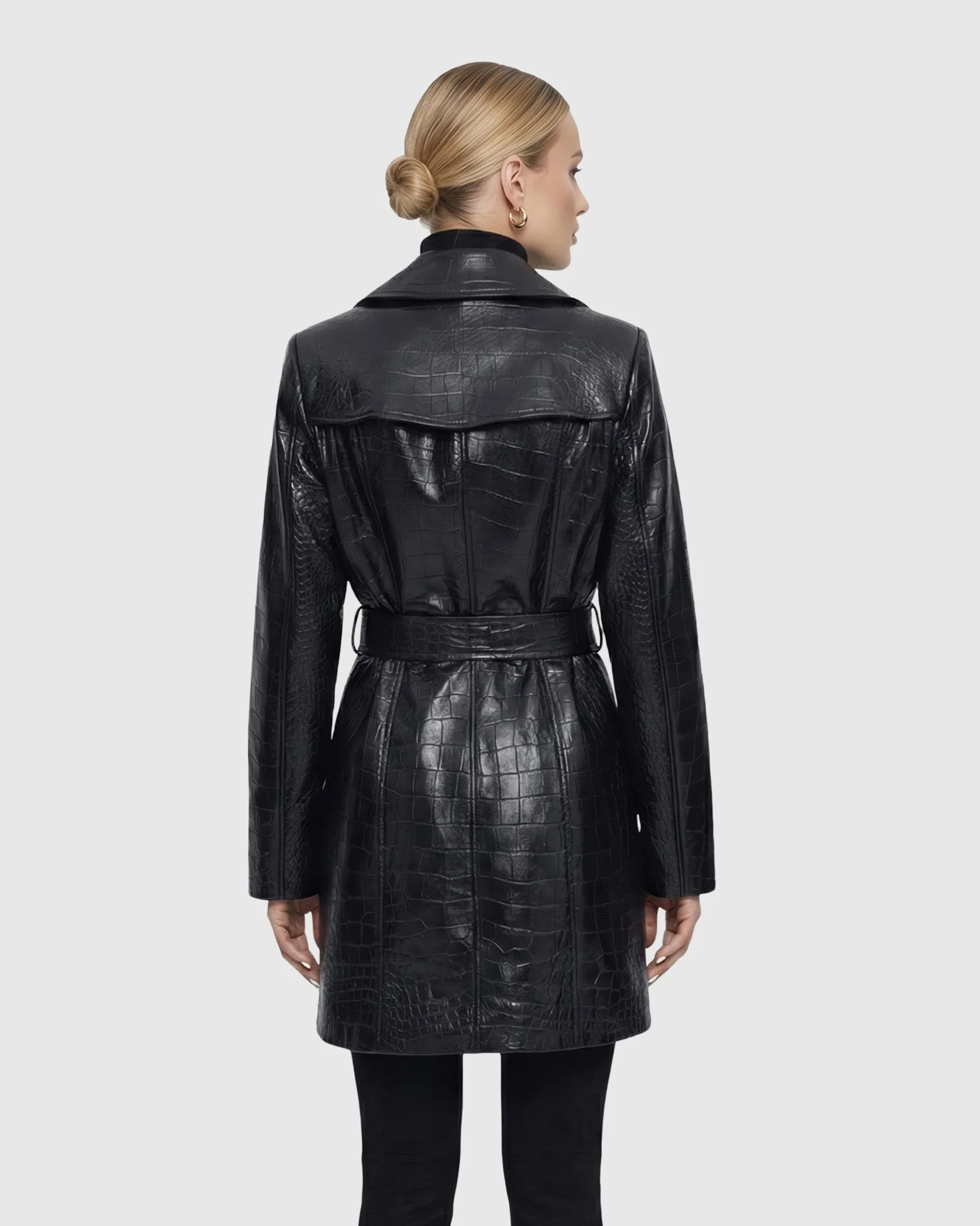 SELECT NAPPA LEATHER CROCO EMBOSSED TRENCH COAT, BELT - Image 4
