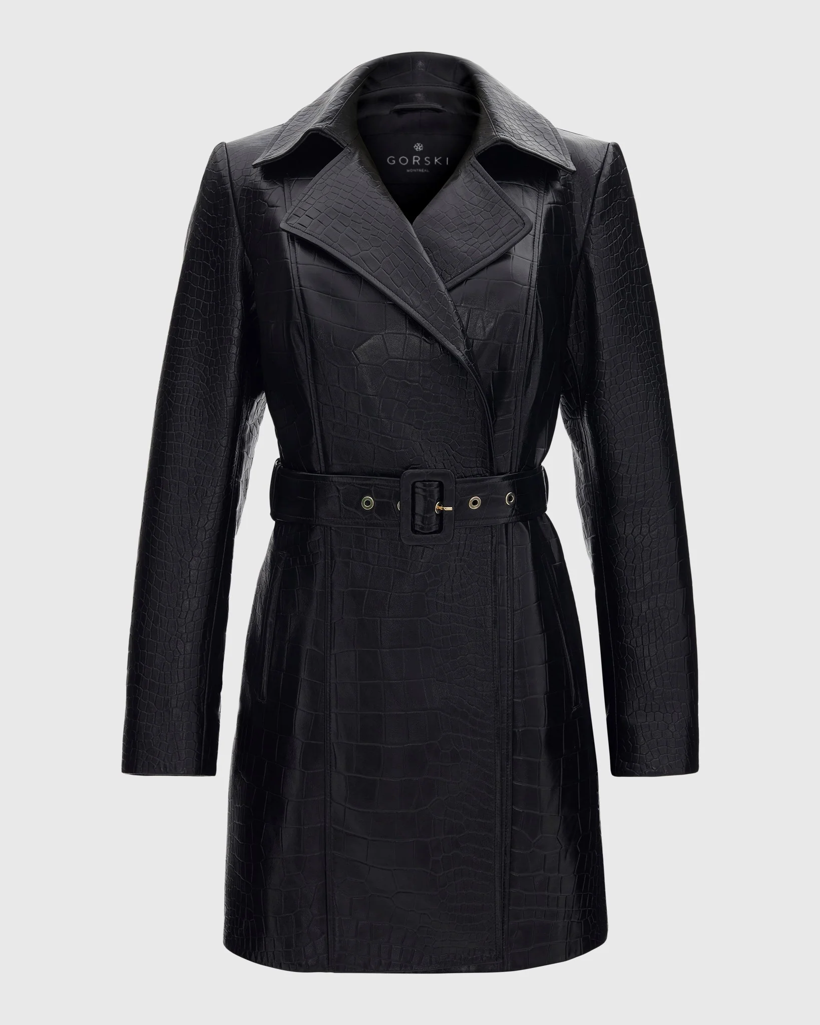 SELECT NAPPA LEATHER CROCO EMBOSSED TRENCH COAT, BELT - Image 6