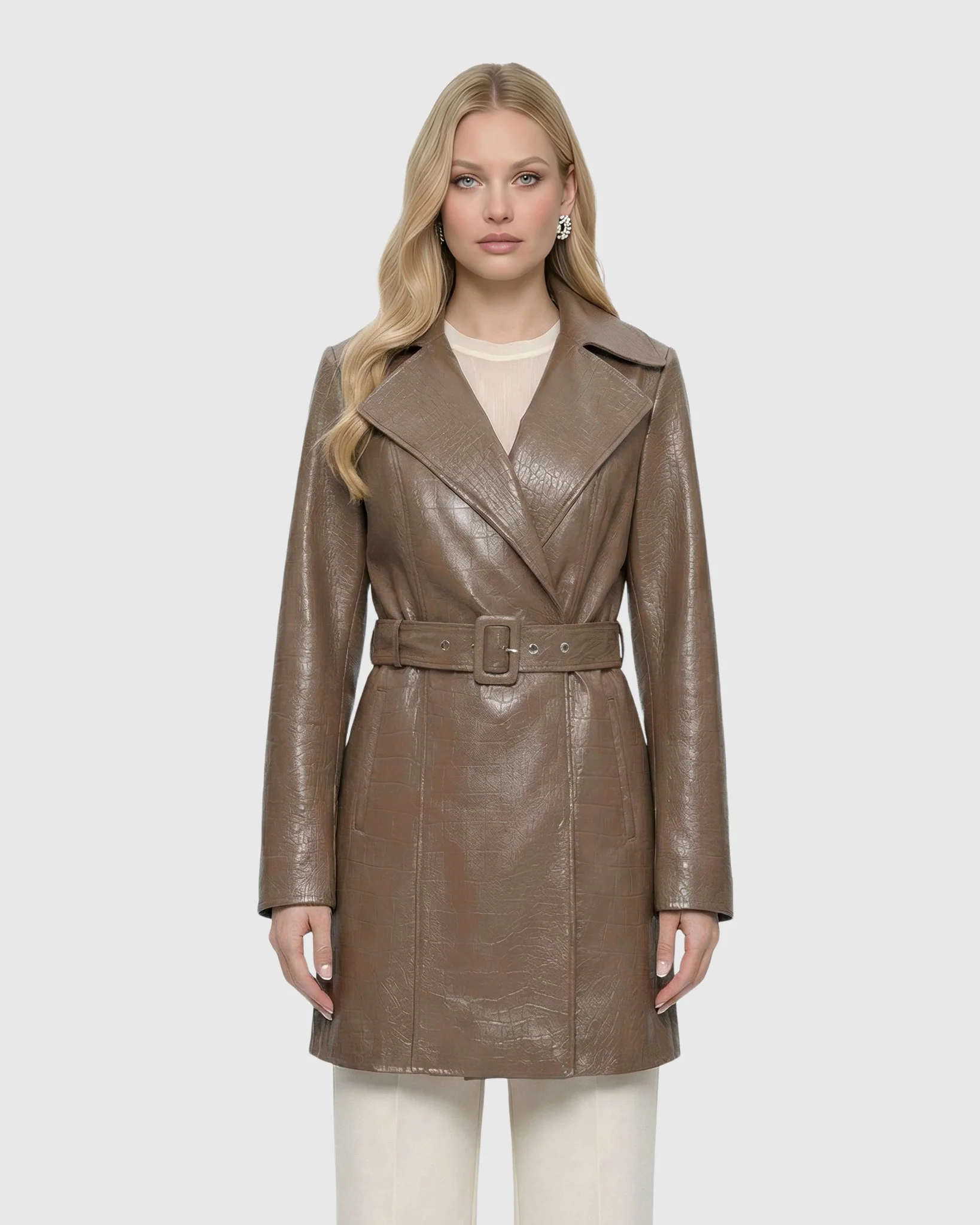 SELECT NAPPA LEATHER CROCO EMBOSSED TRENCH COAT, BELT - Image 8