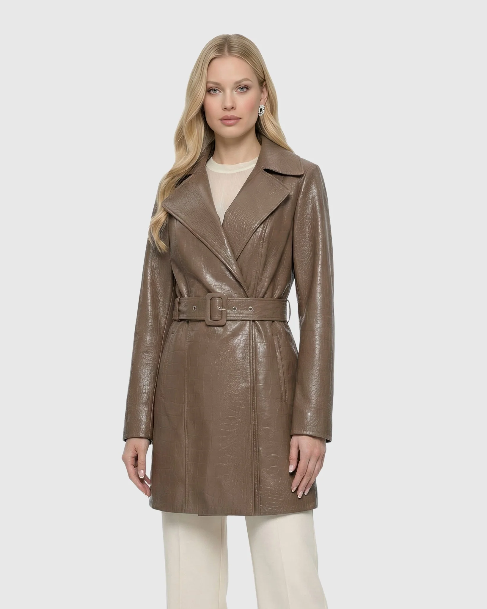 SELECT NAPPA LEATHER CROCO EMBOSSED TRENCH COAT, BELT - Image 9