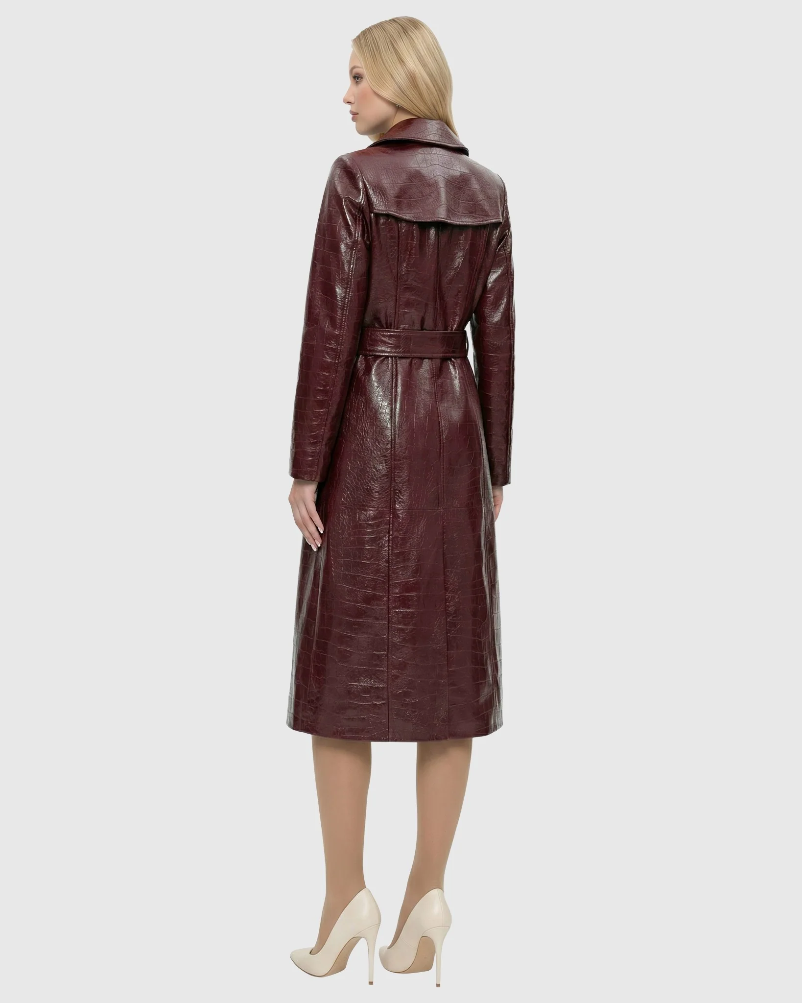 SELECT NAPPA LEATHER CROCO EMBOSSED TRENCH COAT, BELT - Image 10