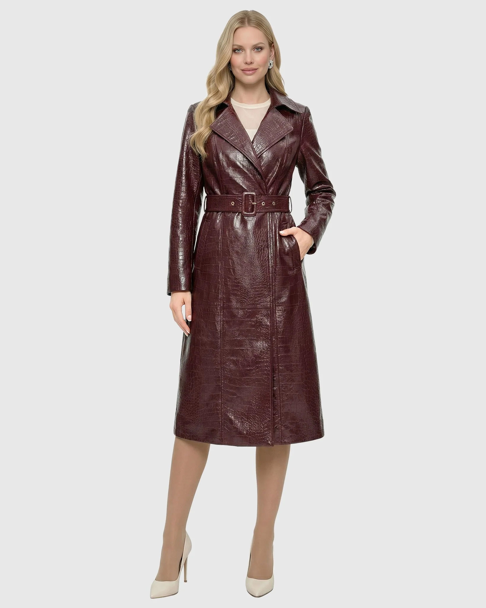 SELECT NAPPA LEATHER CROCO EMBOSSED TRENCH COAT, BELT - Image 12