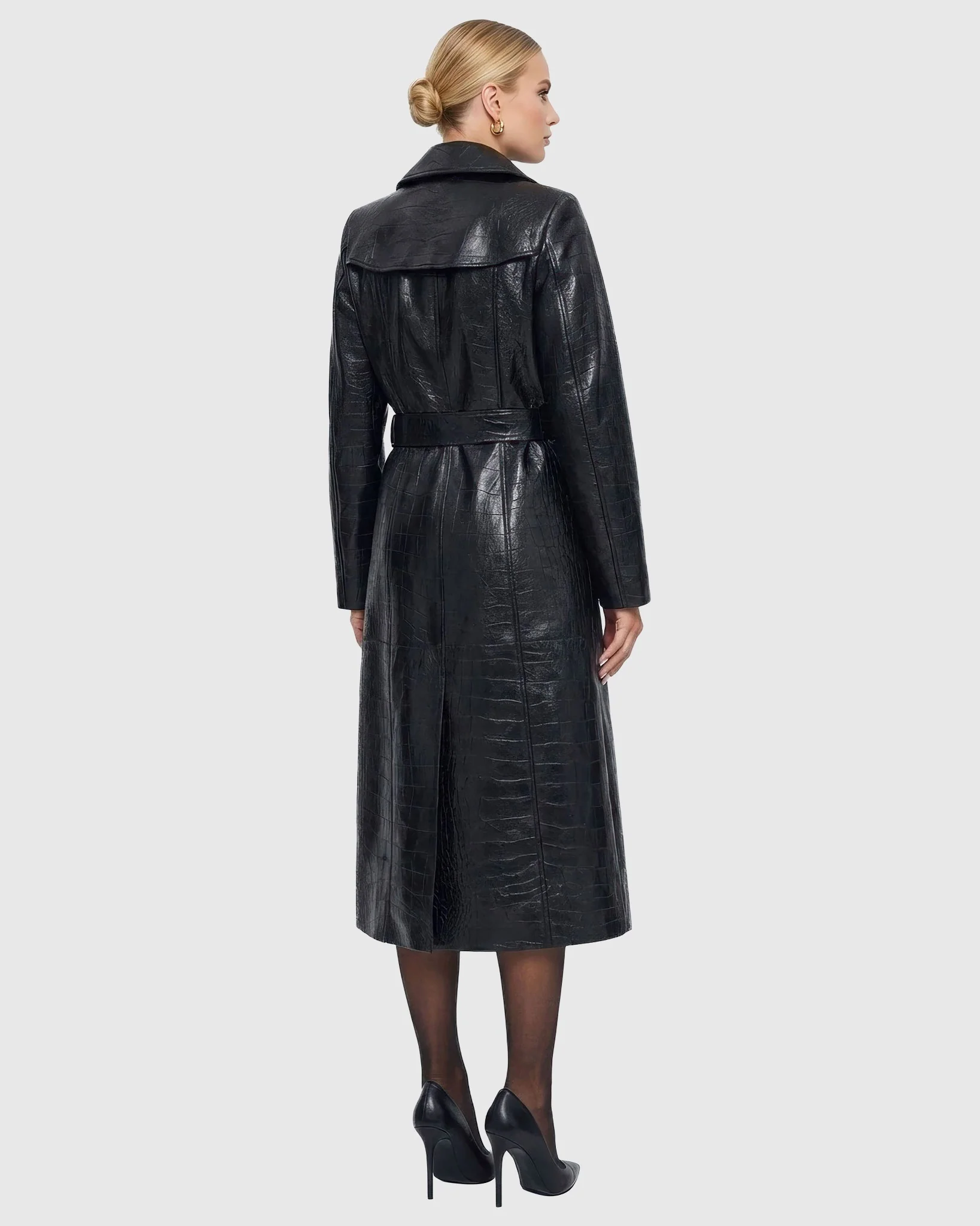 SELECT NAPPA LEATHER CROCO EMBOSSED TRENCH COAT, BELT - Image 3