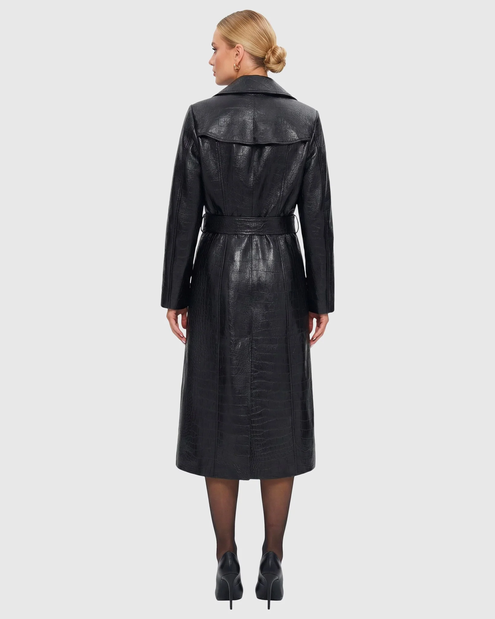 SELECT NAPPA LEATHER CROCO EMBOSSED TRENCH COAT, BELT - Image 4