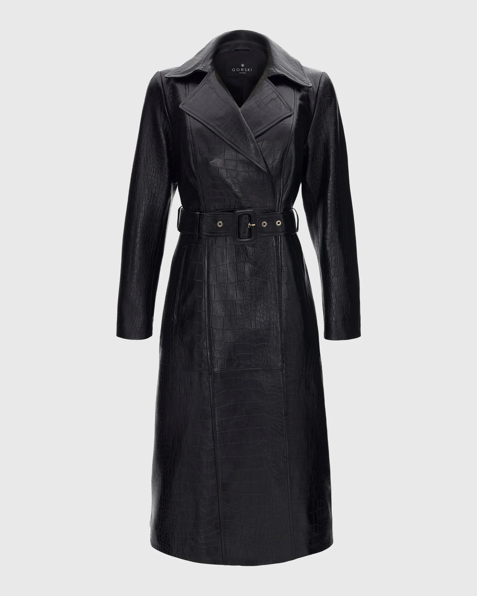 SELECT NAPPA LEATHER CROCO EMBOSSED TRENCH COAT, BELT - Image 7