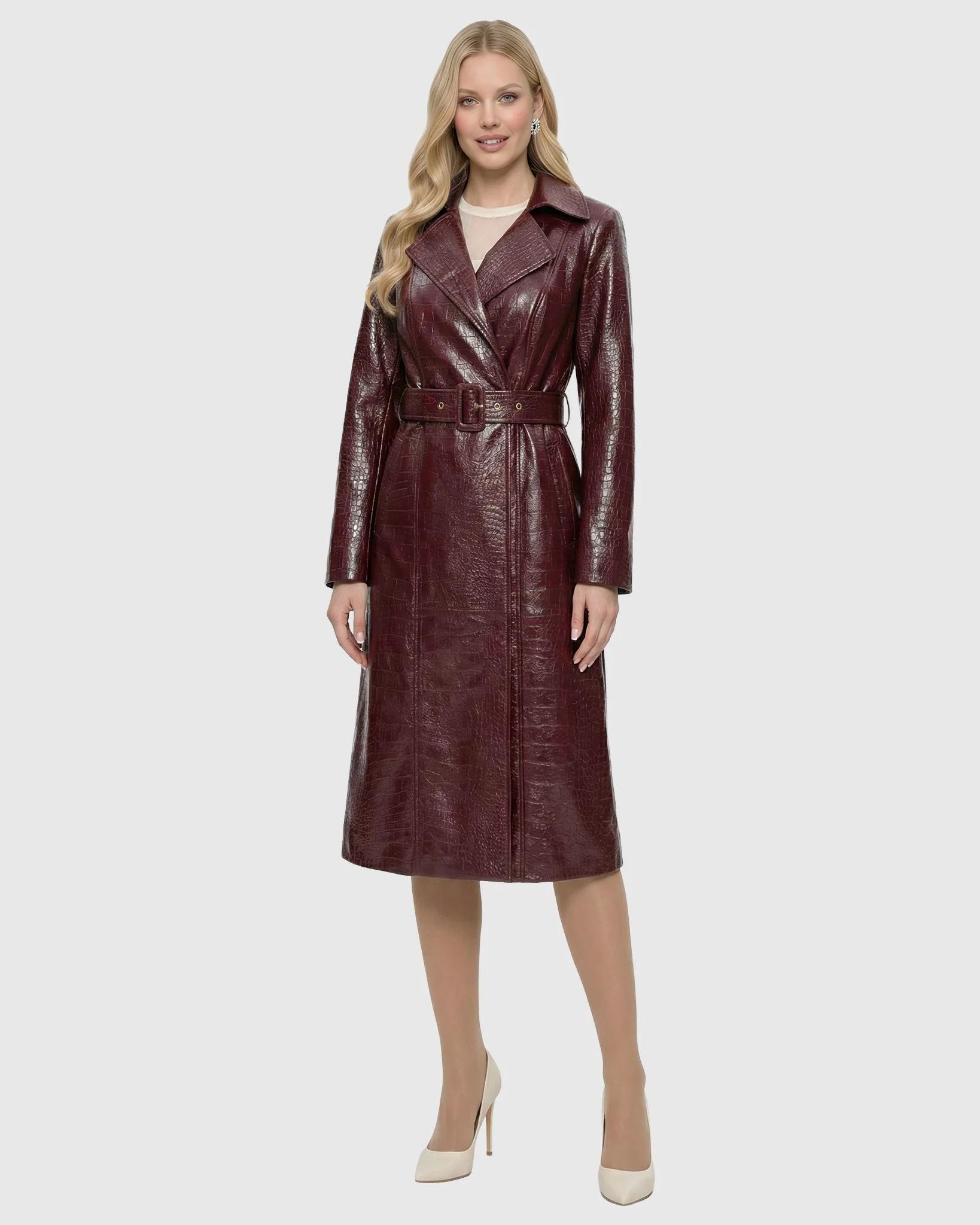 SELECT NAPPA LEATHER CROCO EMBOSSED TRENCH COAT, BELT - Image 8