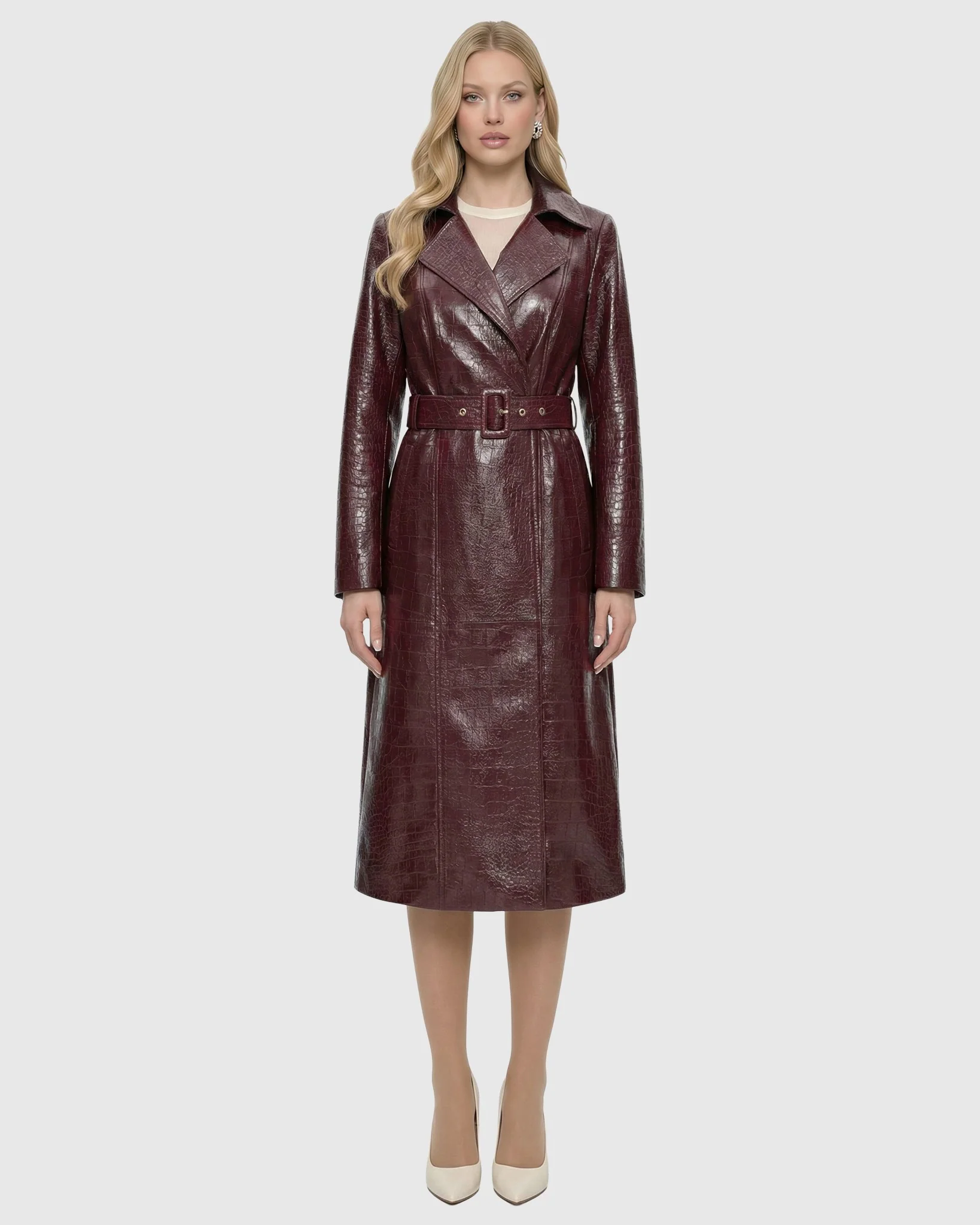 SELECT NAPPA LEATHER CROCO EMBOSSED TRENCH COAT, BELT - Image 9