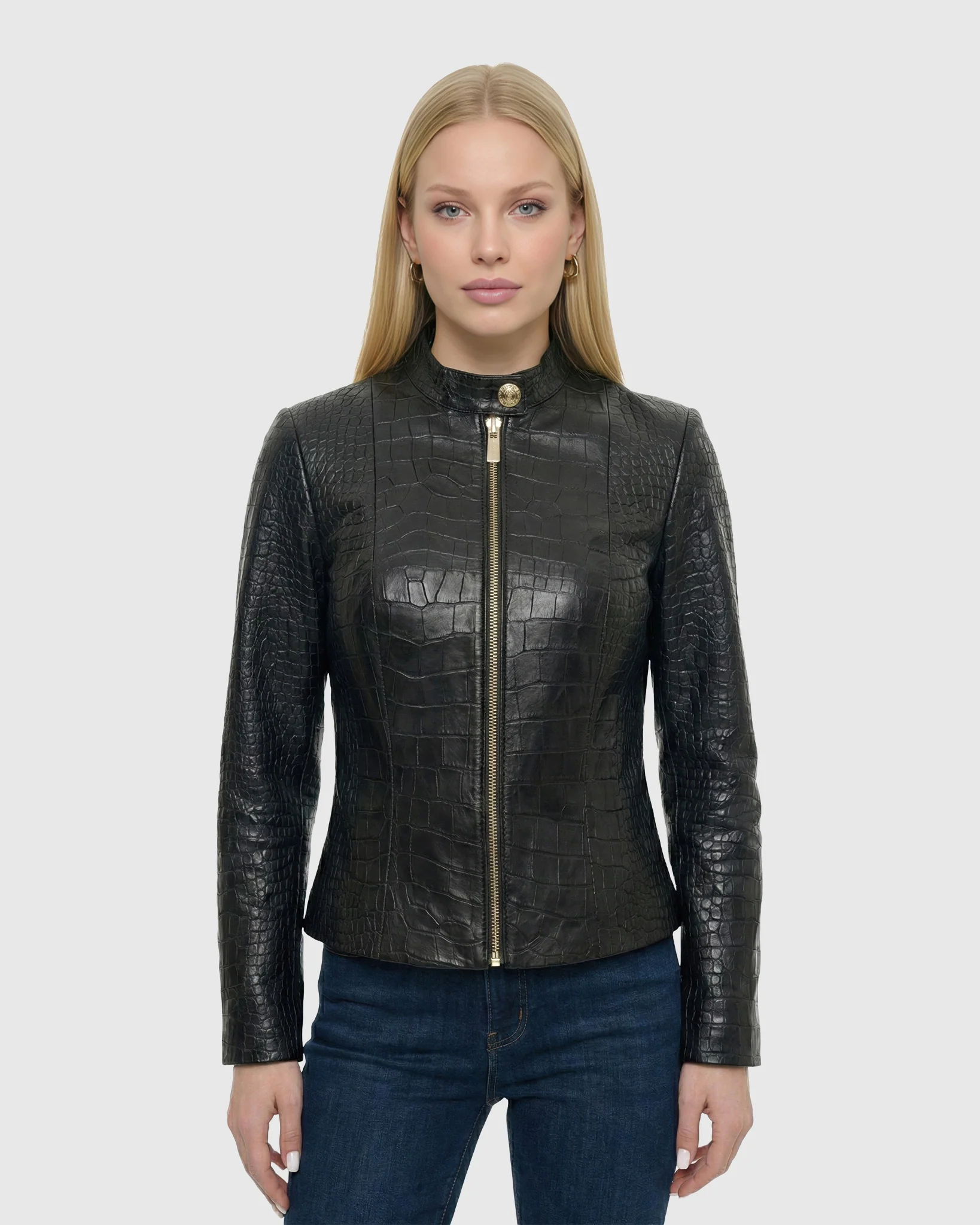 SELECT NAPPA LEATHER CROCO EMBOSSED ZIP JACKET - Image 10