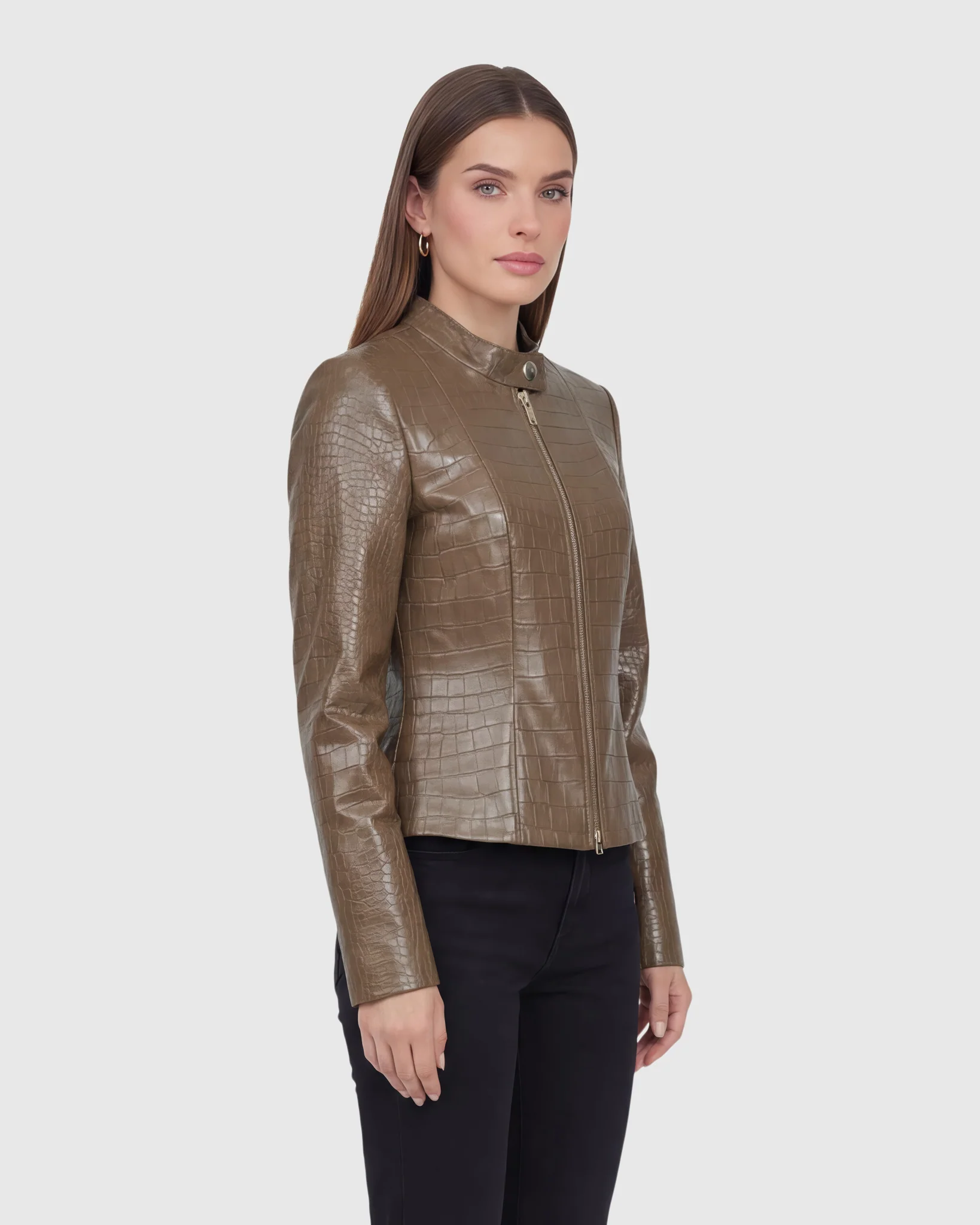 SELECT NAPPA LEATHER CROCO EMBOSSED ZIP JACKET - Image 14