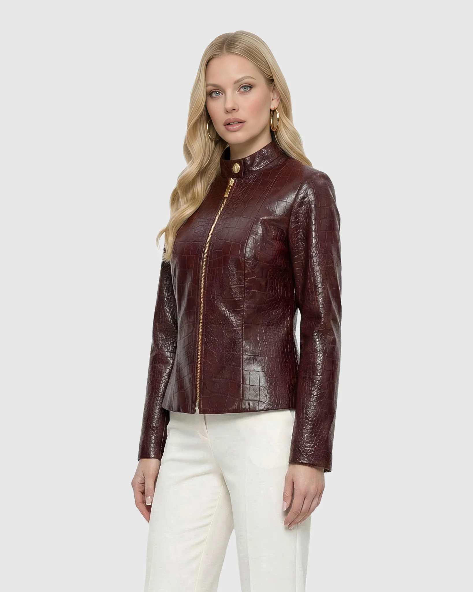 SELECT NAPPA LEATHER CROCO EMBOSSED ZIP JACKET - Image 3