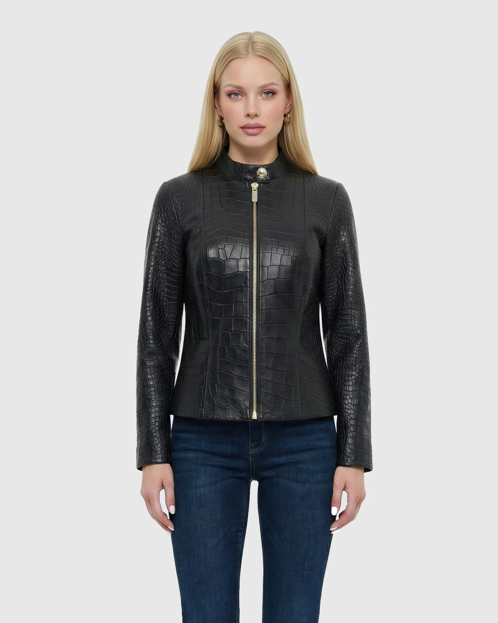 SELECT NAPPA LEATHER CROCO EMBOSSED ZIP JACKET - Image 6