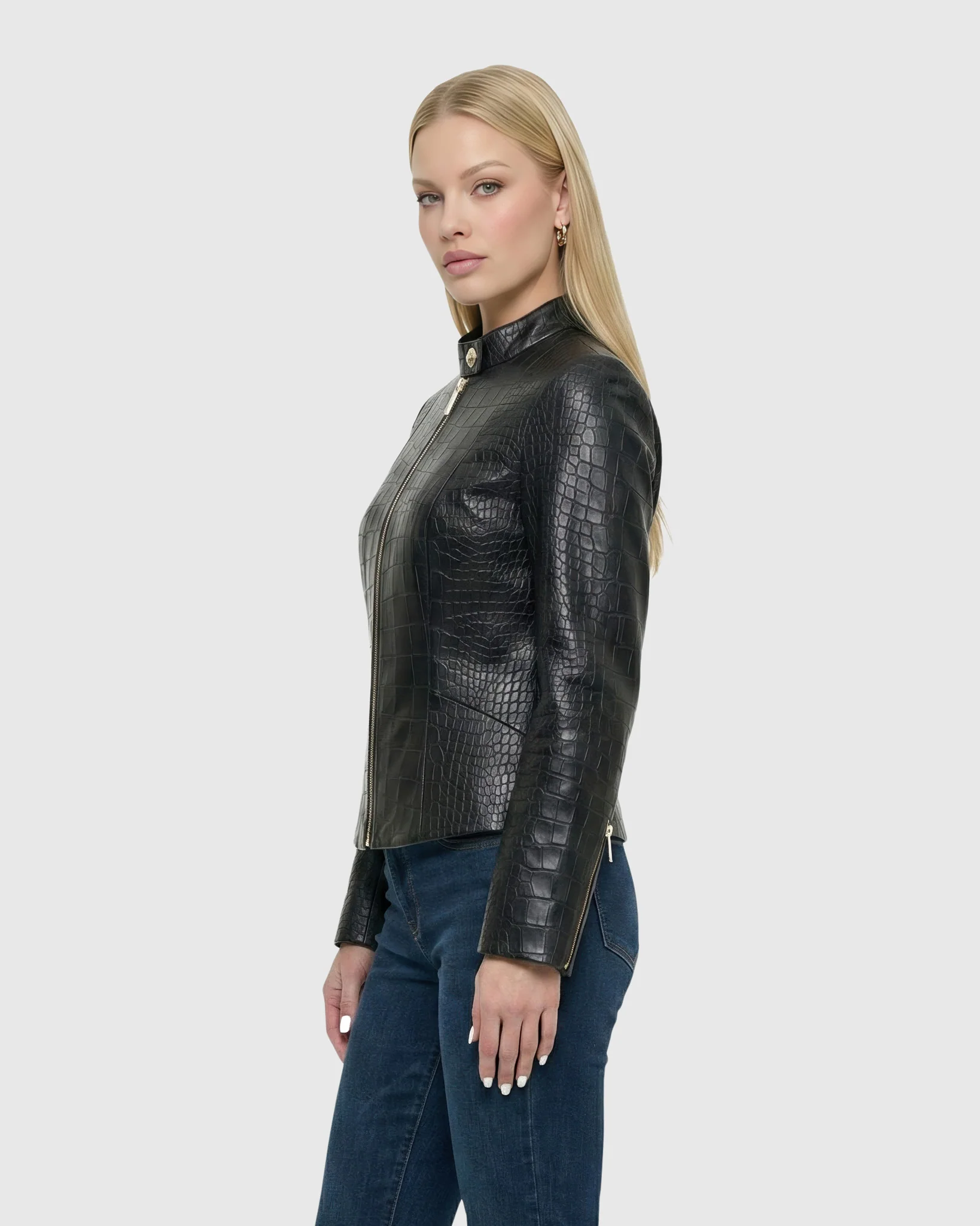 SELECT NAPPA LEATHER CROCO EMBOSSED ZIP JACKET - Image 7