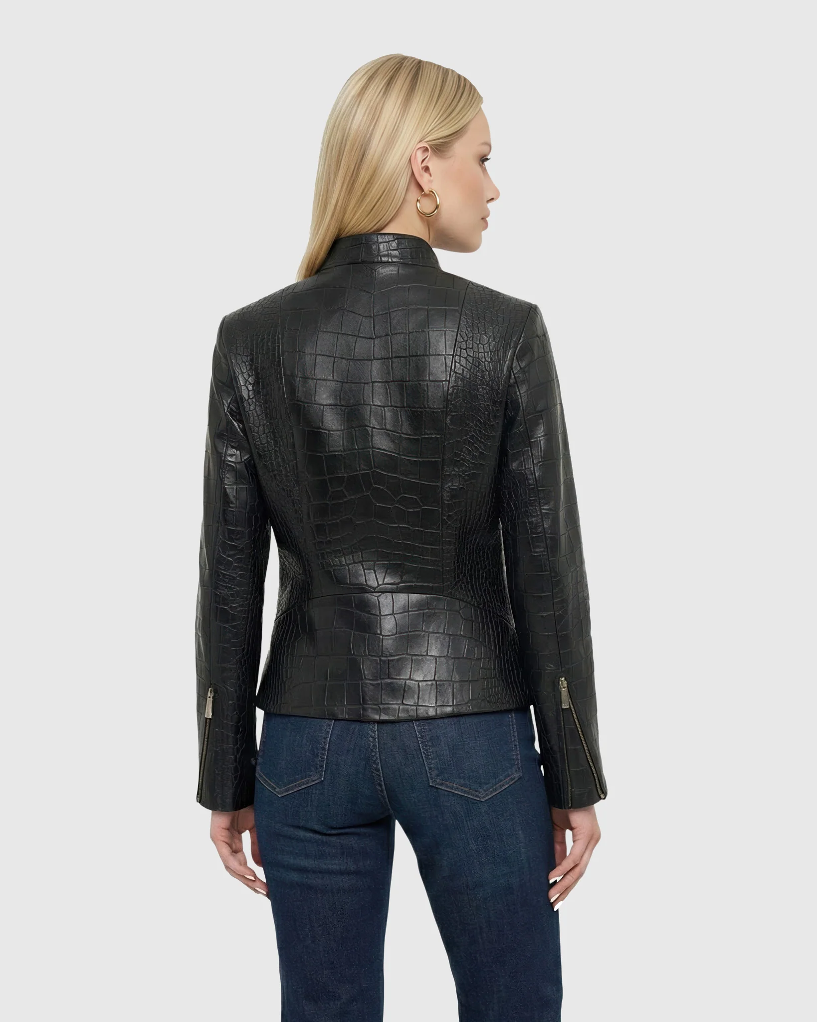 SELECT NAPPA LEATHER CROCO EMBOSSED ZIP JACKET - Image 8