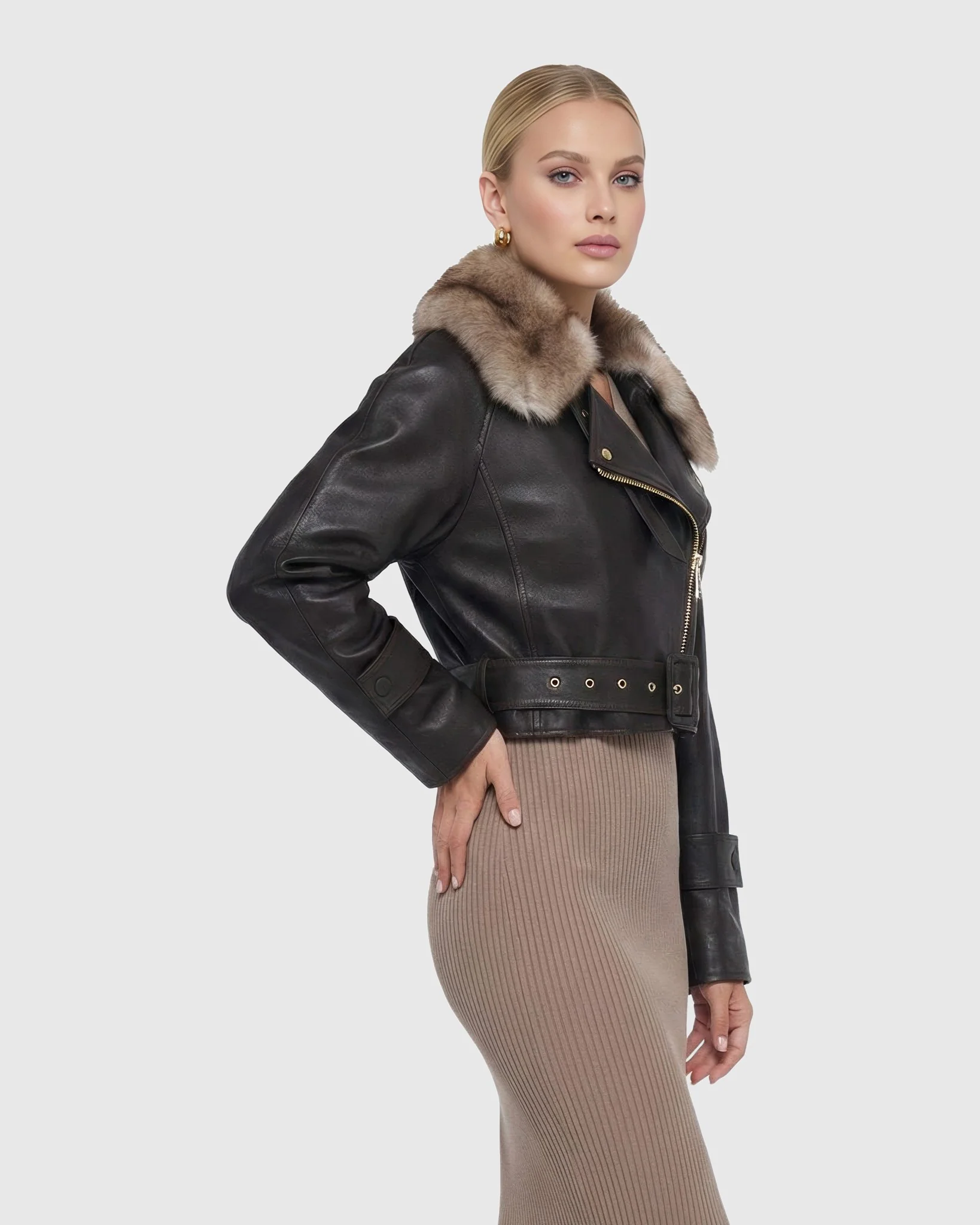 SELECT NAPPA LEATHER JACKET WITH DETACHABLE TOSCANA LAMB COLLAR - Image 3