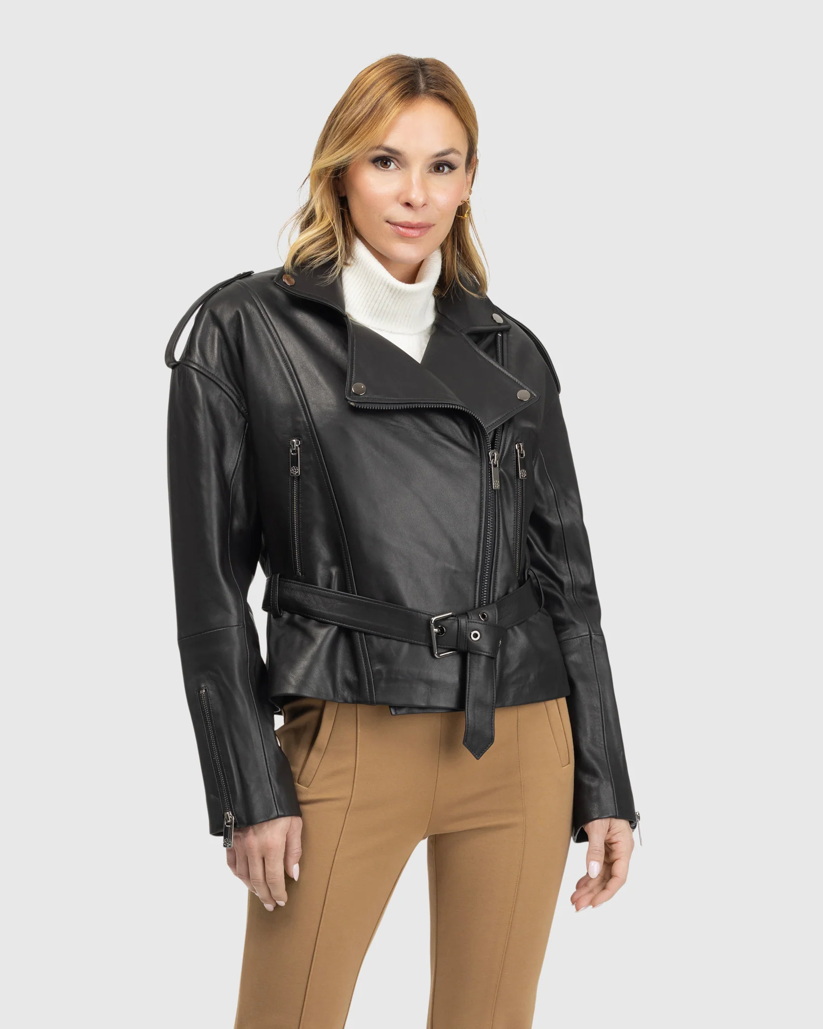 SELECT NAPPA LEATHER PEPLUM MOTO ZIP JACKET