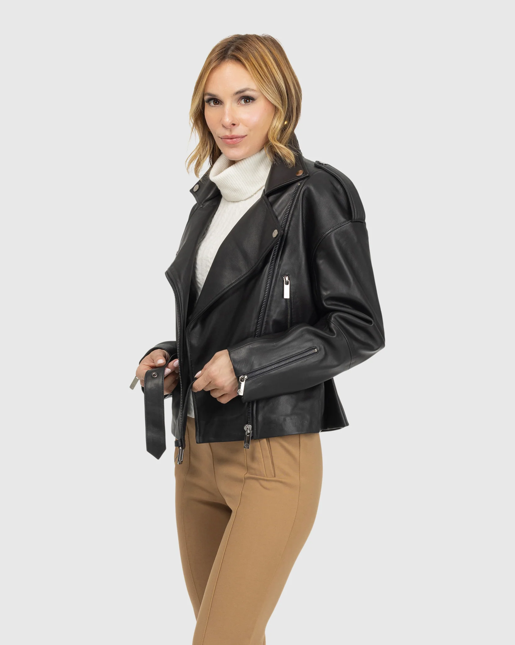 SELECT NAPPA LEATHER PEPLUM MOTO ZIP JACKET - Image 2