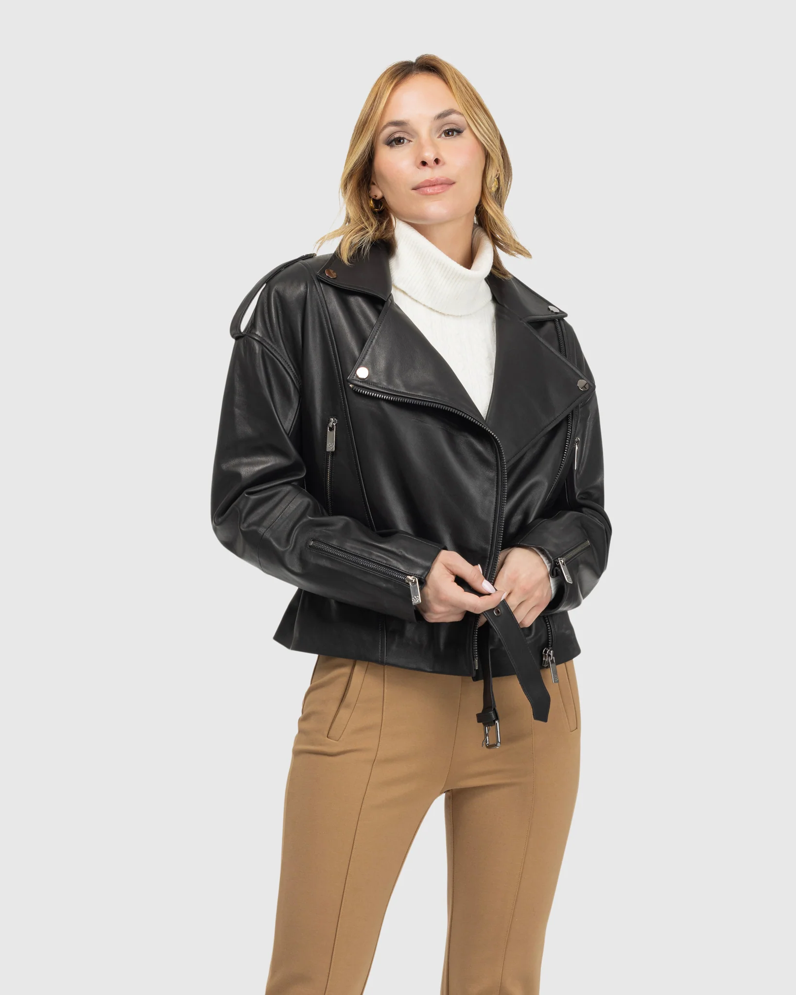 SELECT NAPPA LEATHER PEPLUM MOTO ZIP JACKET - Image 6