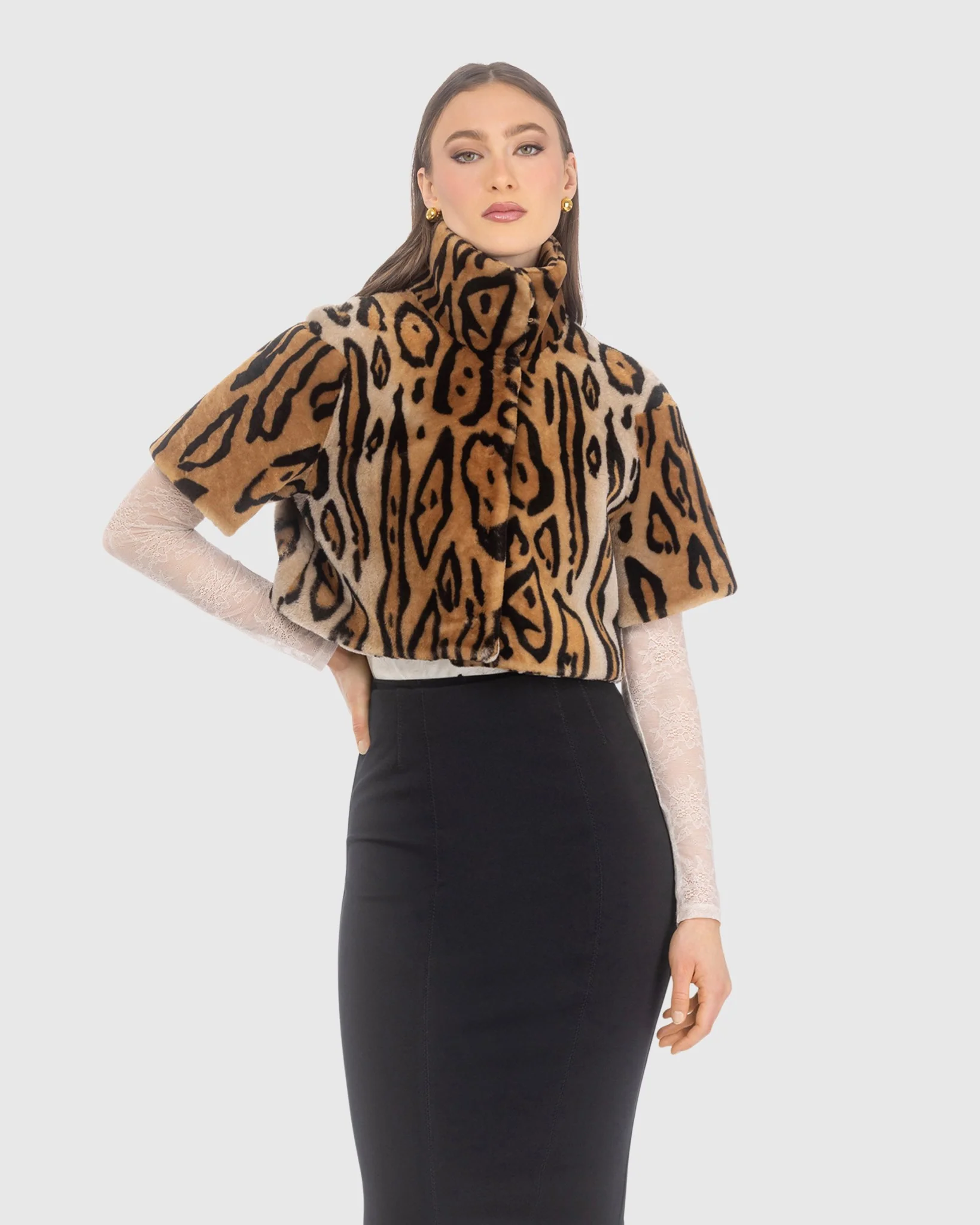 Select Shearling Lamb Bolero With Cropped Sleeves - Image 2