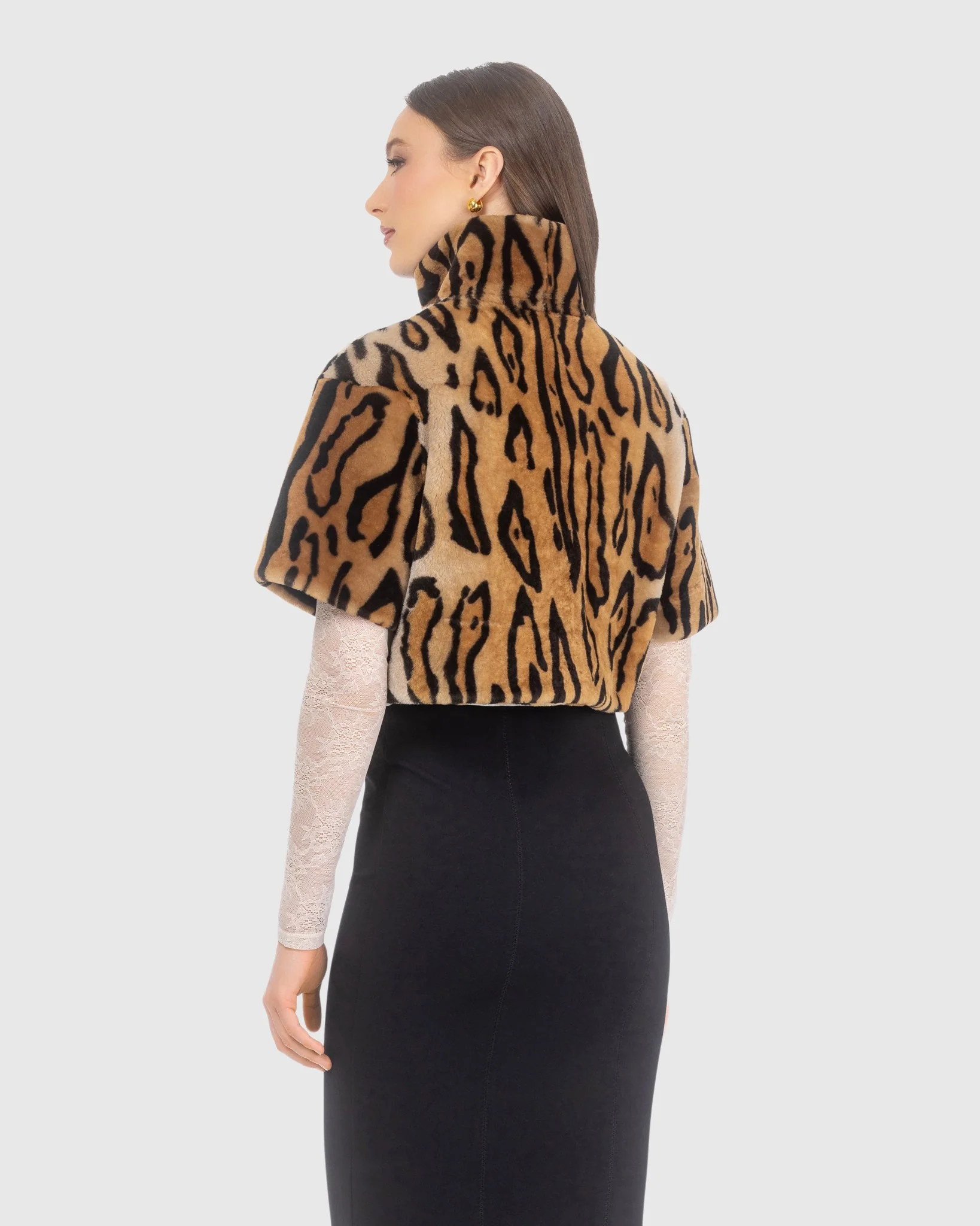Select Shearling Lamb Bolero With Cropped Sleeves - Image 3