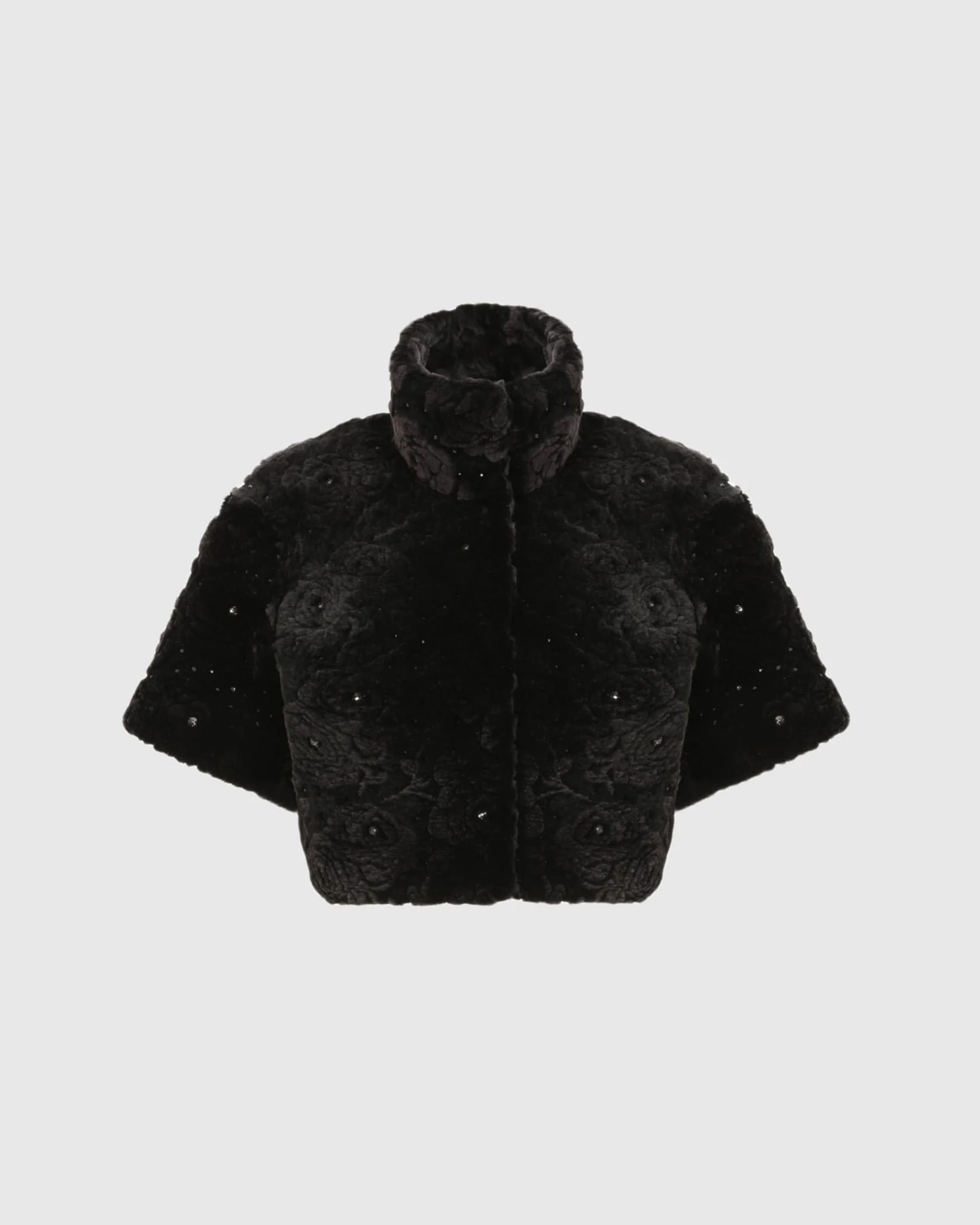 Select Shearling Lamb Bolero With Cropped Sleeves And Stone Details - Image 7