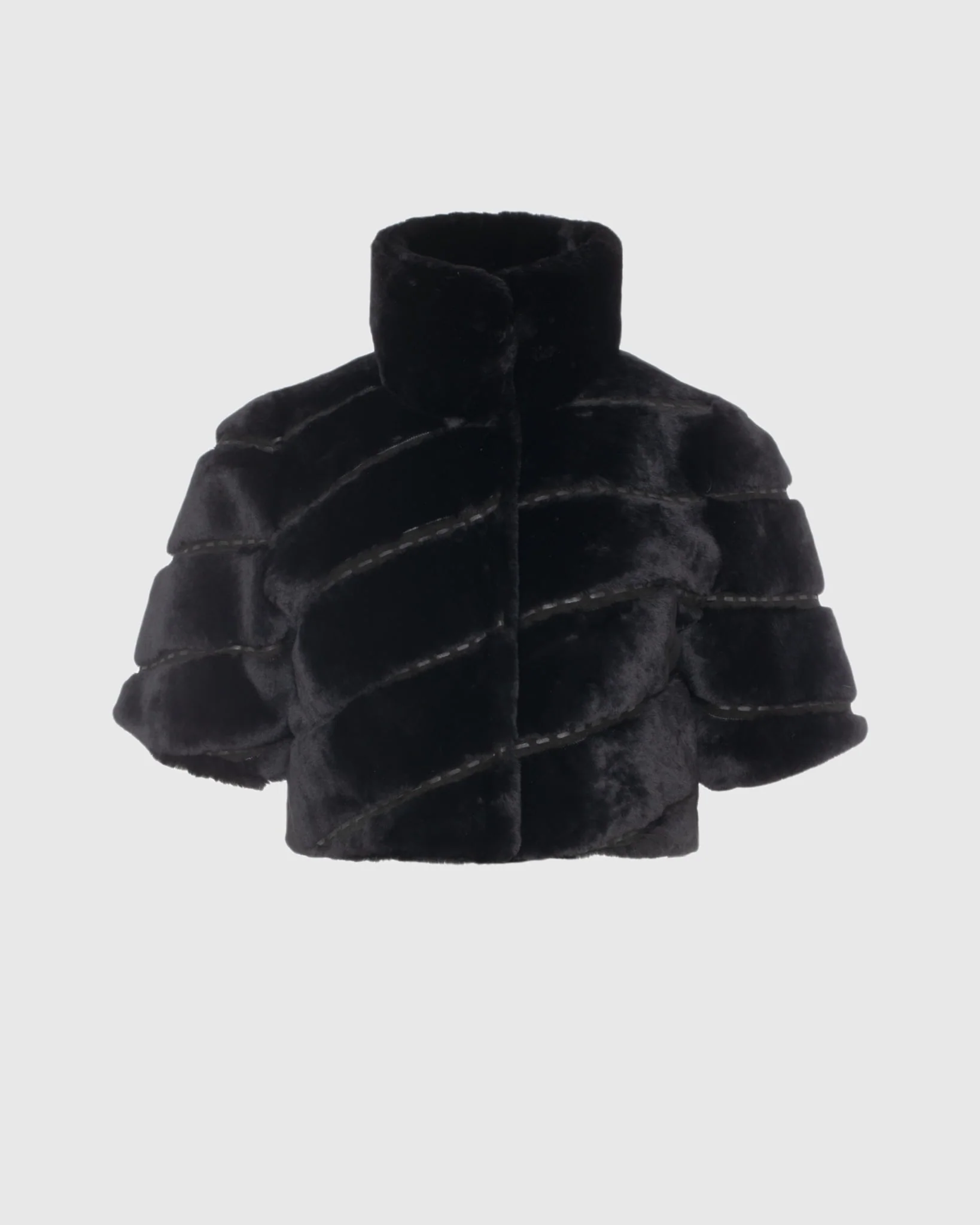 Select Shearling Lamb Diagonal Bolero With Cropped Sleeves - Image 14
