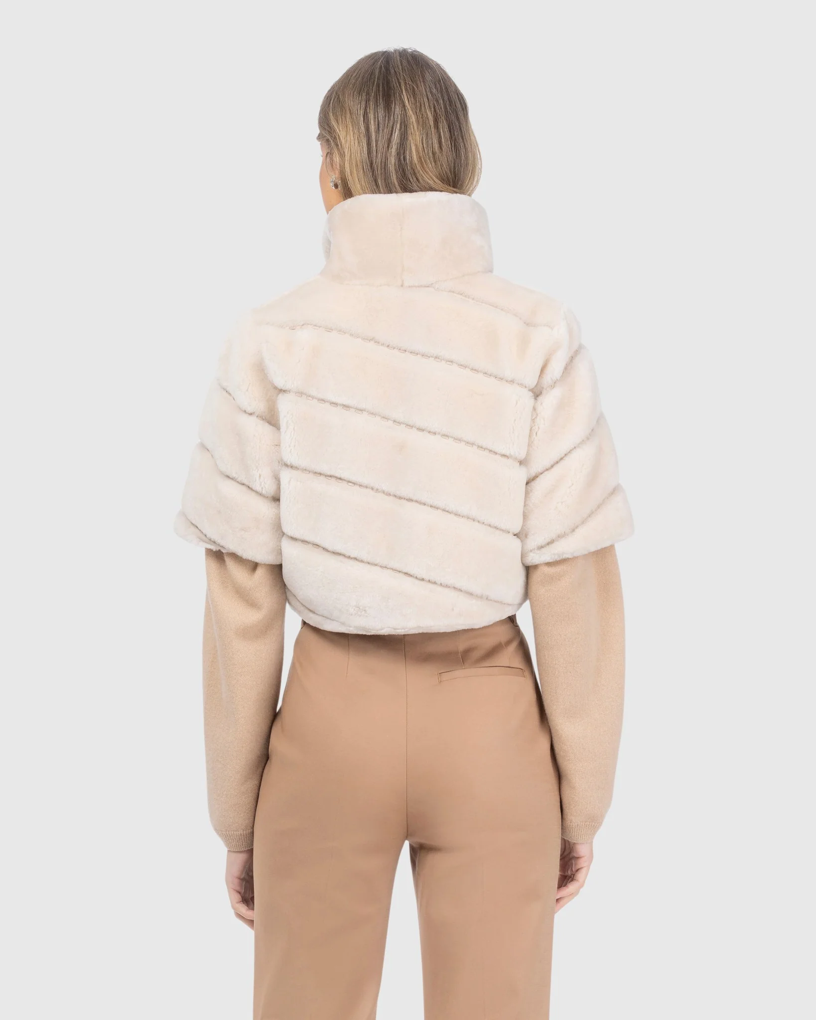 Select Shearling Lamb Diagonal Bolero With Cropped Sleeves - Image 6
