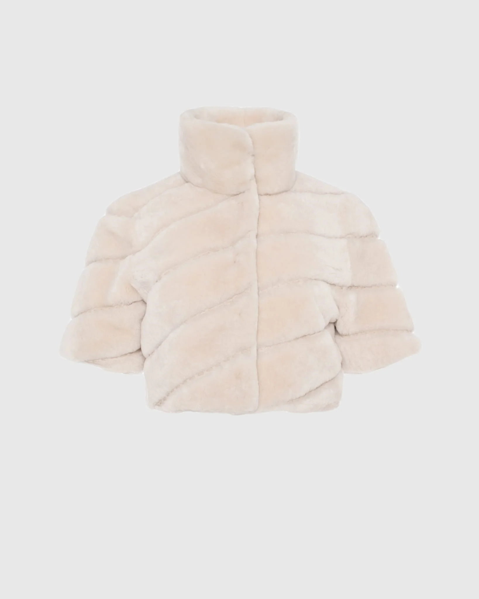 Select Shearling Lamb Diagonal Bolero With Cropped Sleeves - Image 8