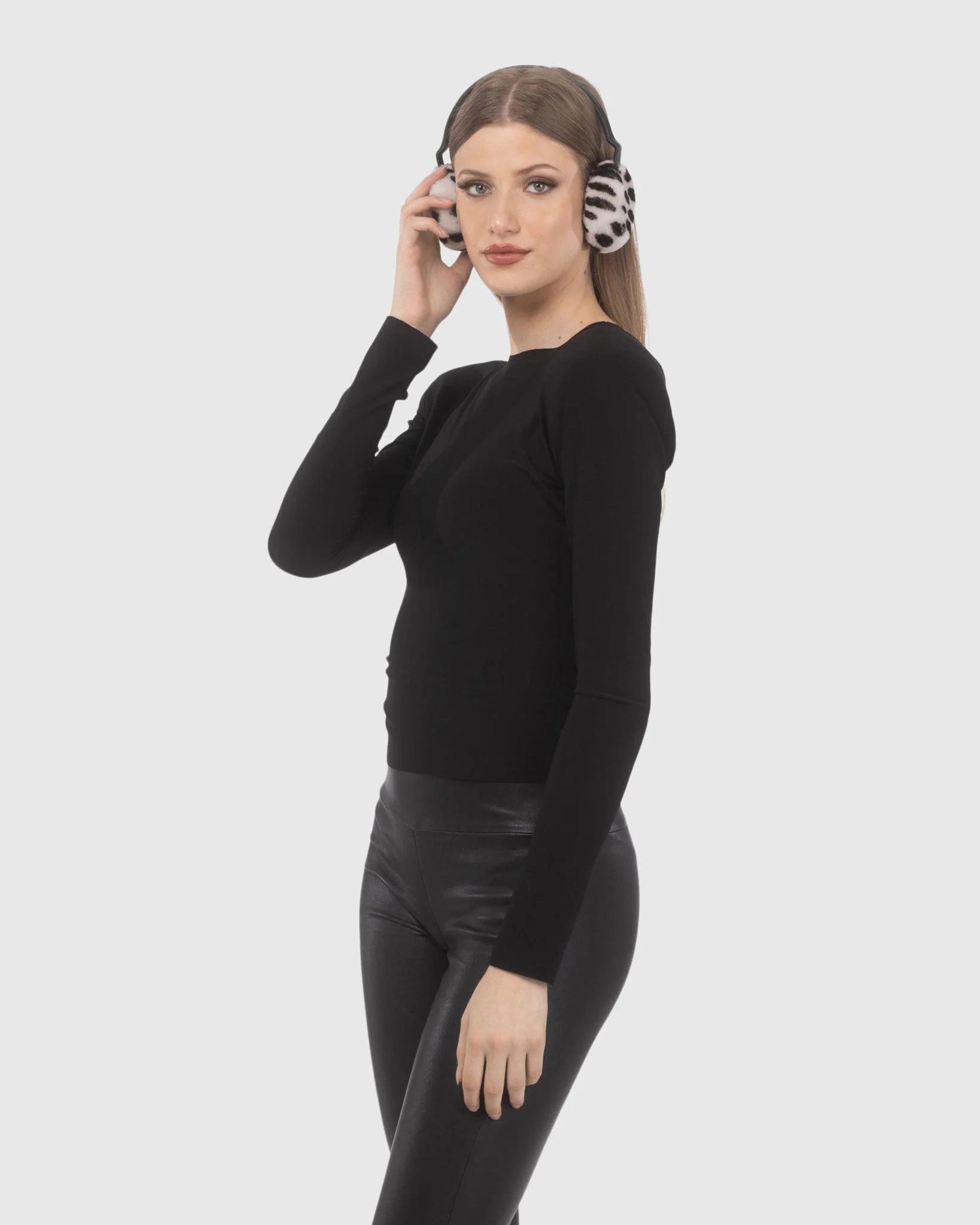 Select Shearling Lamb Earmuffs With Leather Frame - Image 3
