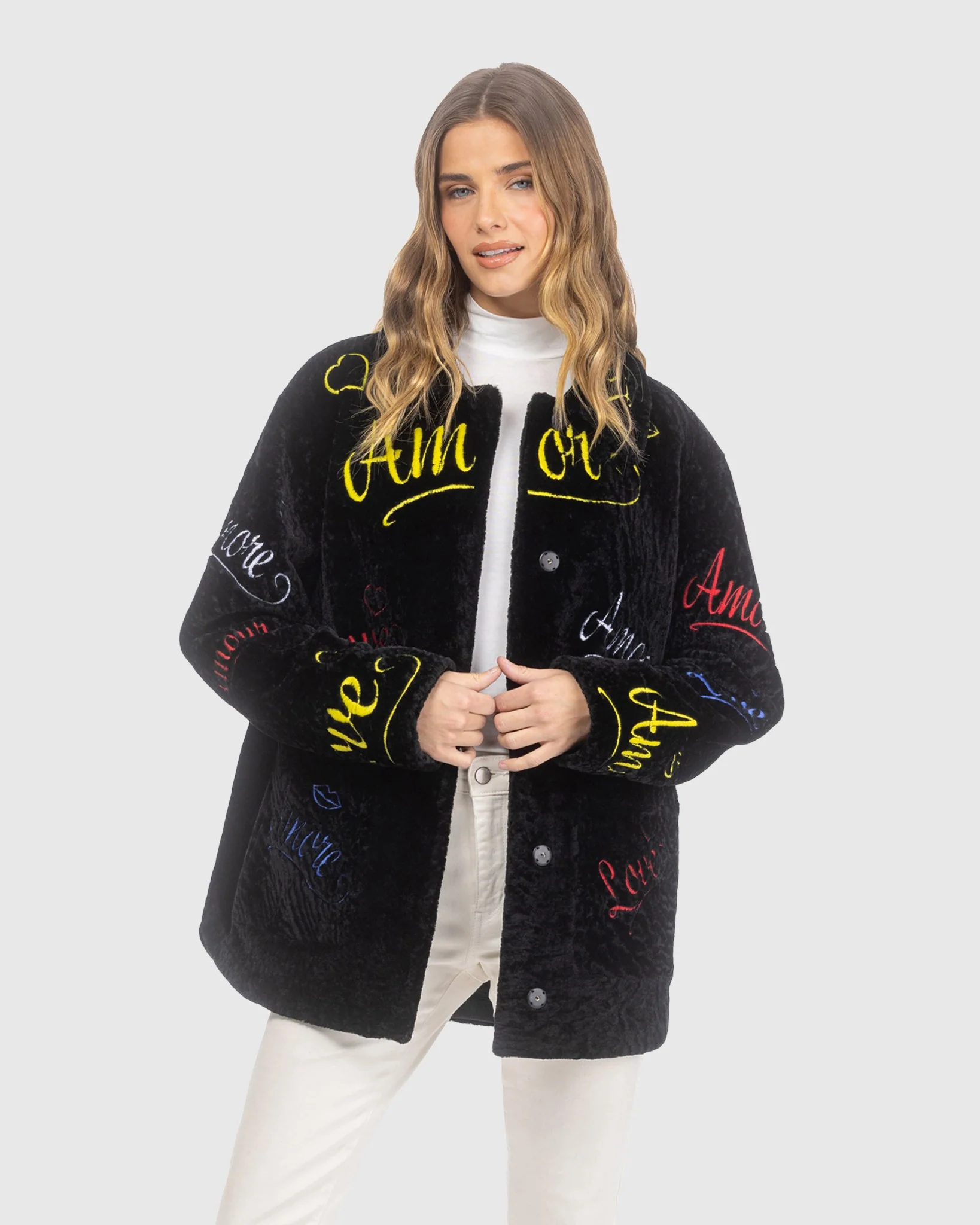 Select Shearling Lamb Embroidered "love" Jacket